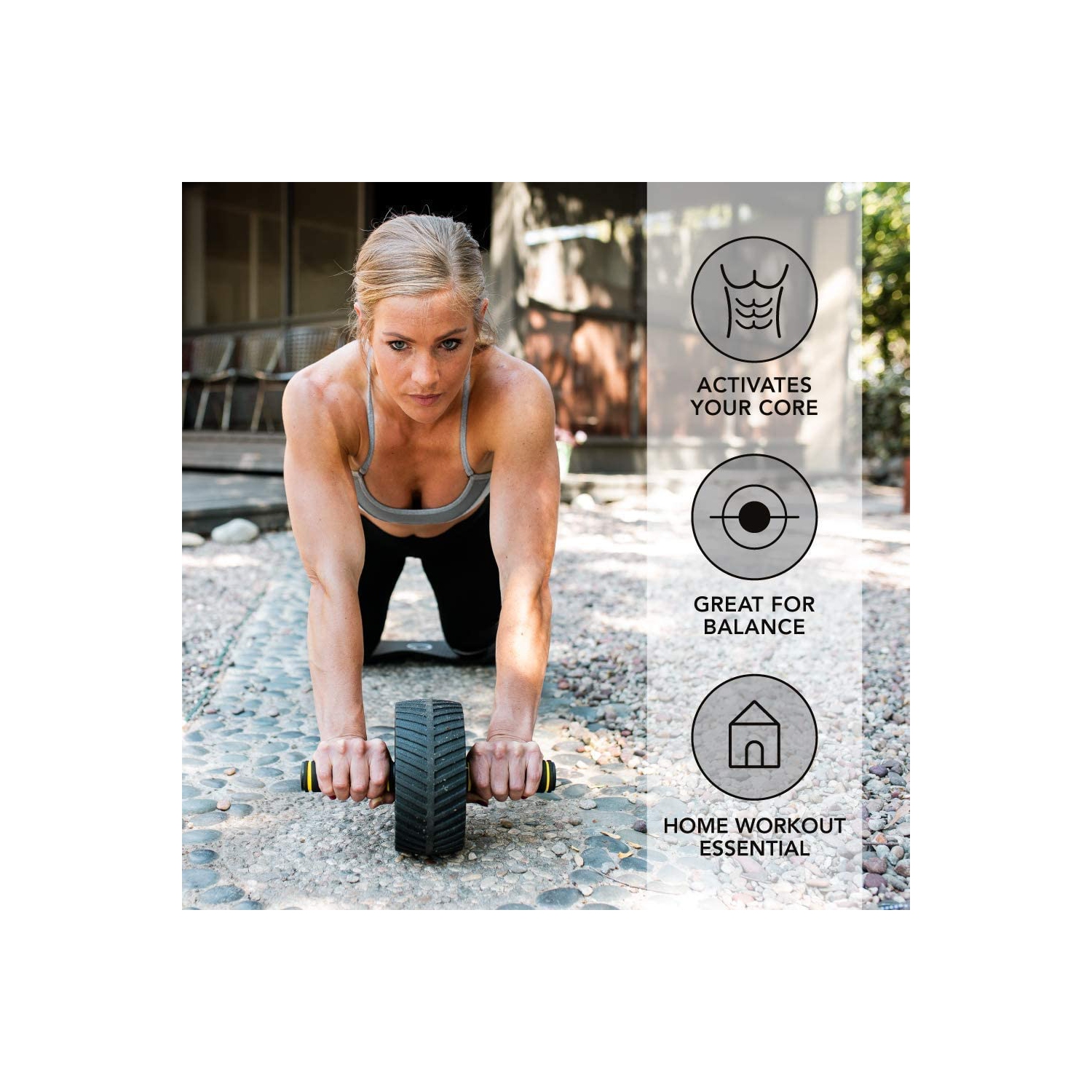 Rouleau pour roues d’abdominaux avec genouillères | roue robuste de 3 po pour l’entraînement du tronc au gym ou à la maison