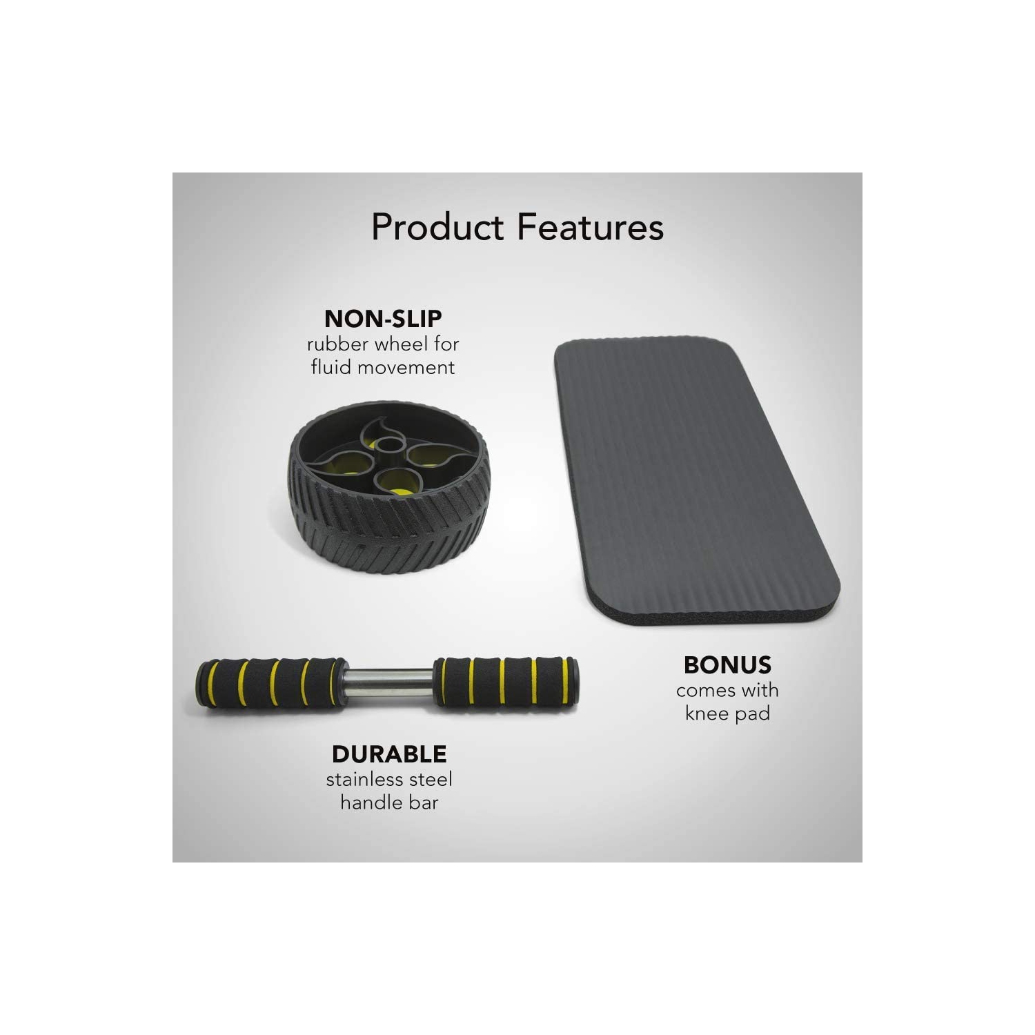 Rouleau pour roues d’abdominaux avec genouillères | roue robuste de 3 po pour l’entraînement du tronc au gym ou à la maison