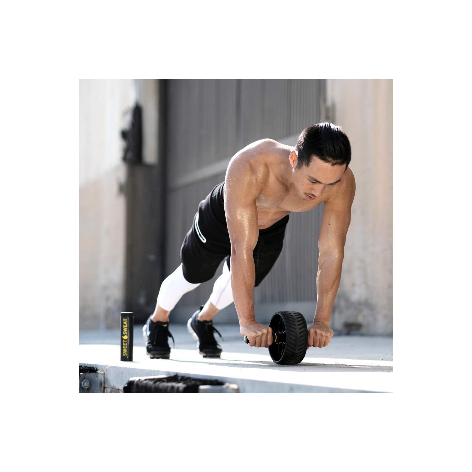 Rouleau pour roues d’abdominaux avec genouillères | roue robuste de 3 po pour l’entraînement du tronc au gym ou à la maison