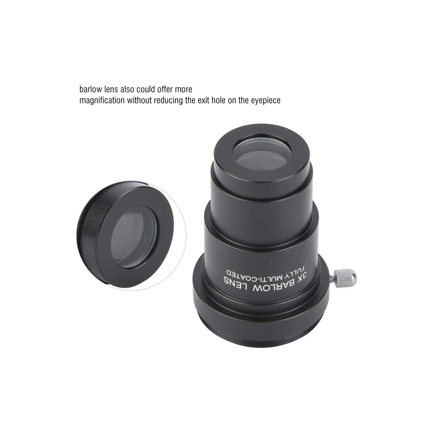 1.25 inches 3X Barlow Lens Fully Black Multi Coated with M42x0.75mm Thread for Standard Telescope Eyepiece Astronomy
