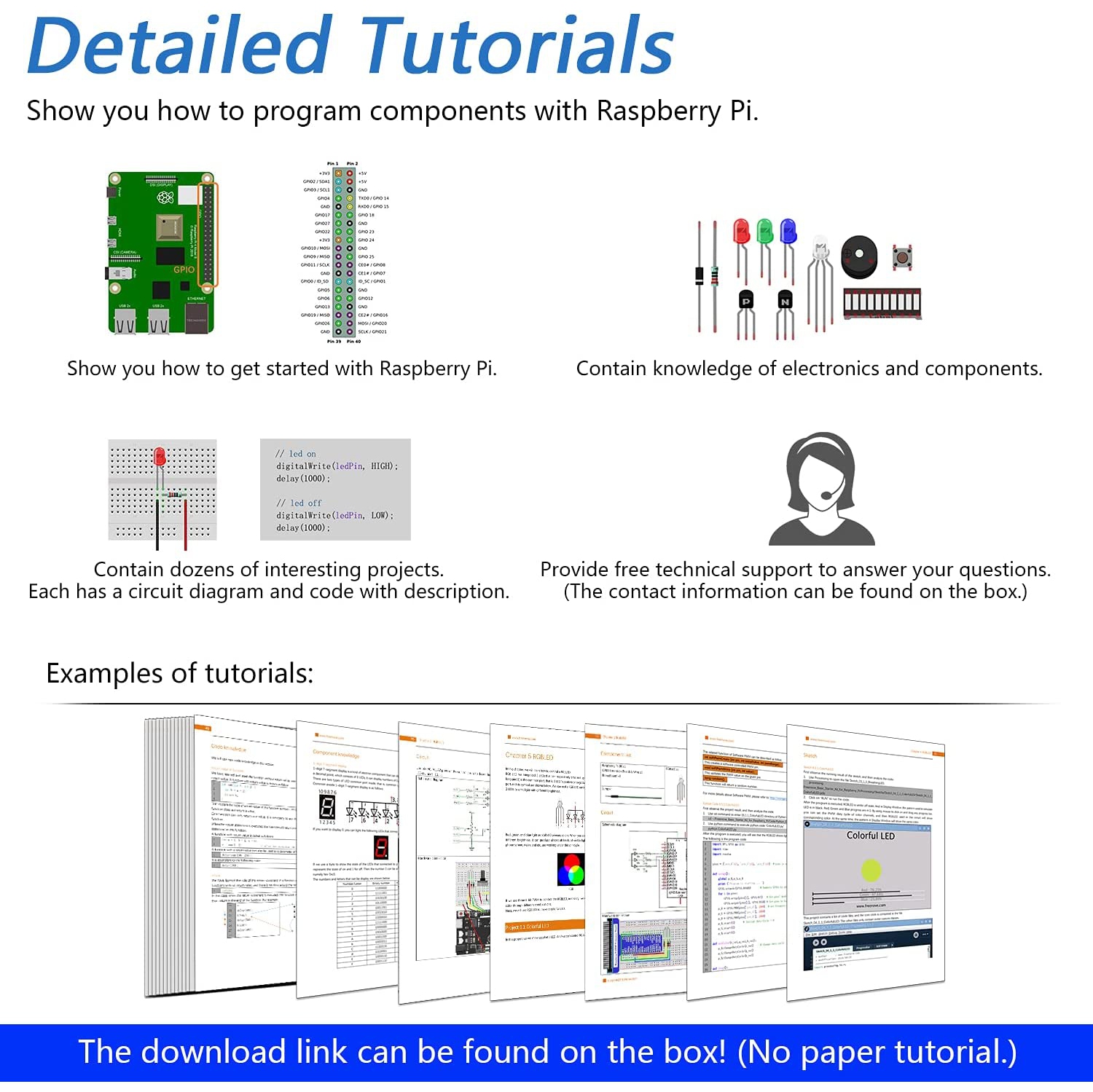 Ultimate Starter Kit pour Raspberry pi 4 B 3 B+ 400, tutoriels détaillés de 561 pages, Python C Java Scratch Code,