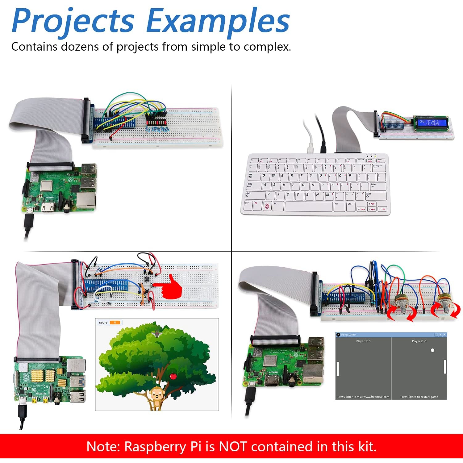 Ultimate Starter Kit pour Raspberry pi 4 B 3 B+ 400, tutoriels détaillés de 561 pages, Python C Java Scratch Code,