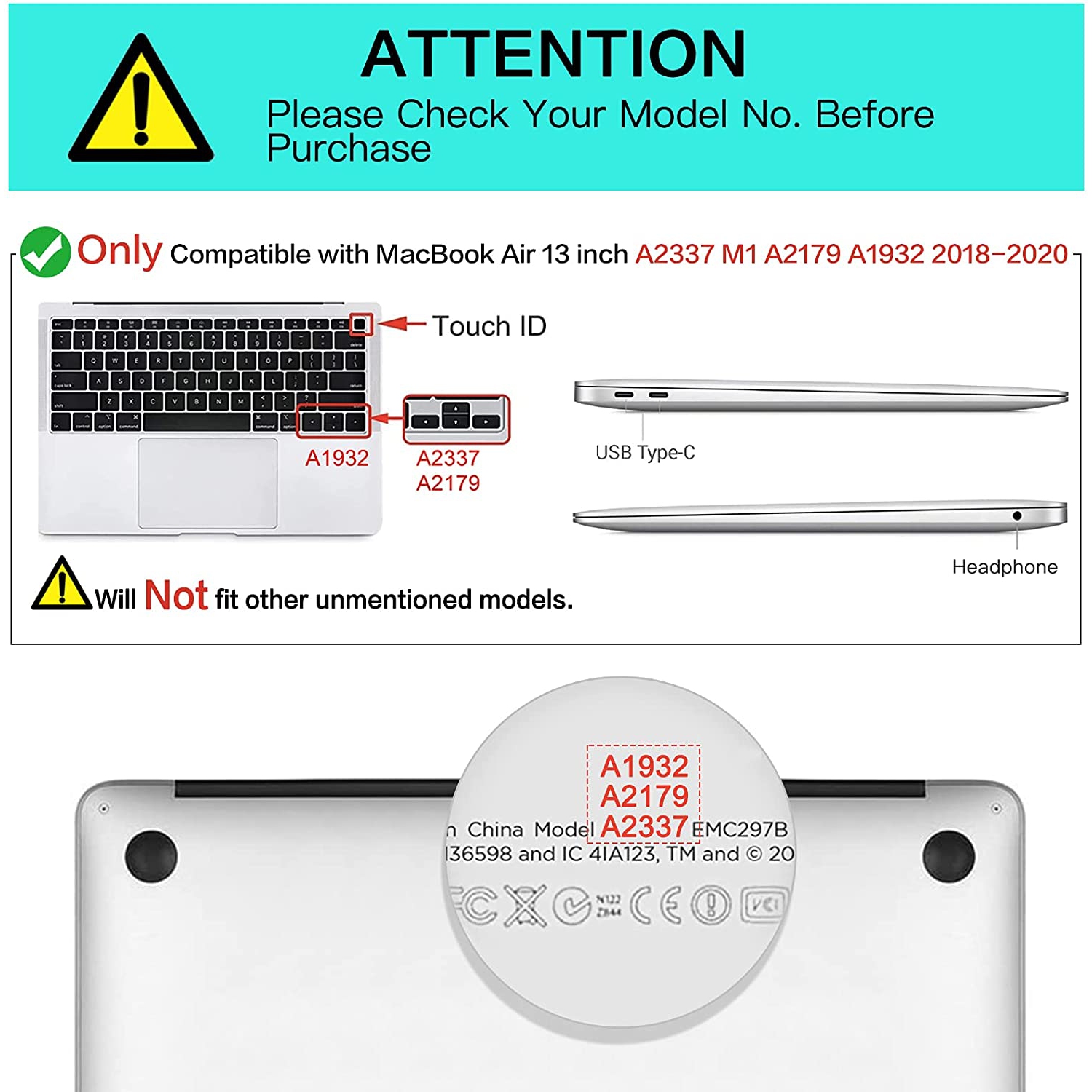 Compatible with MacBook Air 13 inch Case 2020 2019 2018 Release A2337 M1 A2179 A1932 Retina Display with Touch