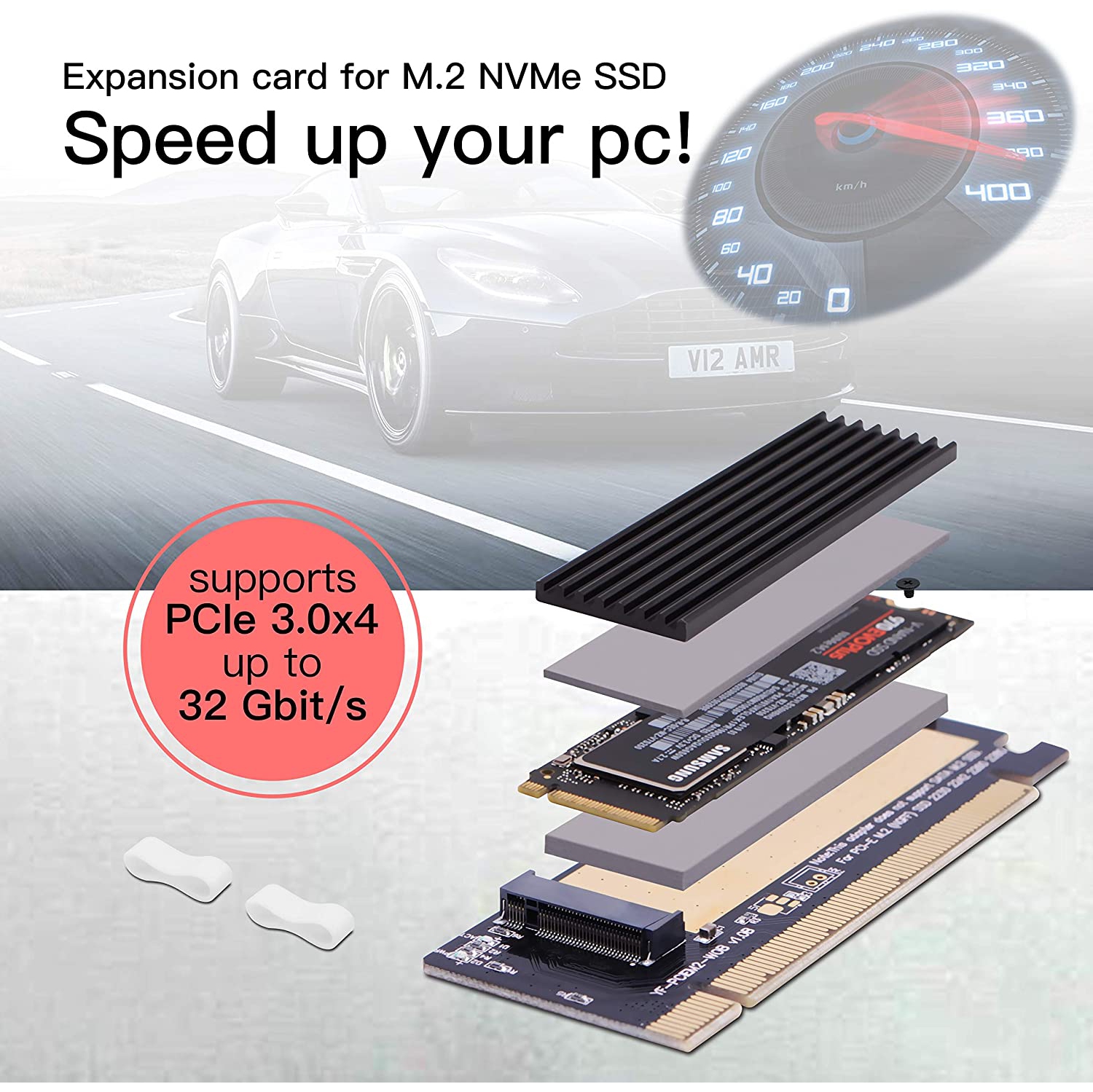 NVME PCIe Adapter, M.2 NVME SSD to PCI Express Adapter with Heat Sink,Only Support PCIe x16,Support M.2 Key M