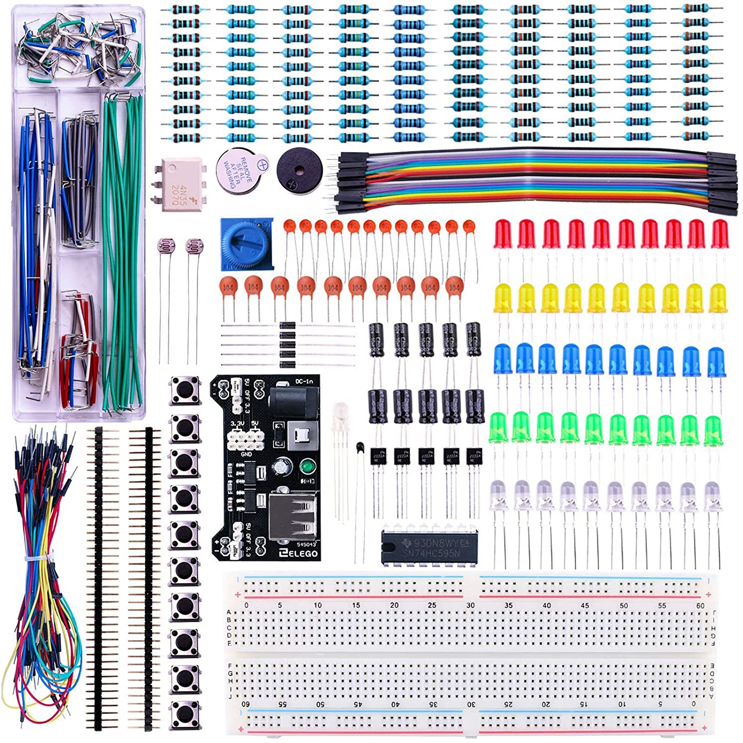Upgraded Electronics Fun Kit w/Power Supply Module, JumCooper Wire, Precision Potentiometer, 830 tie-Points