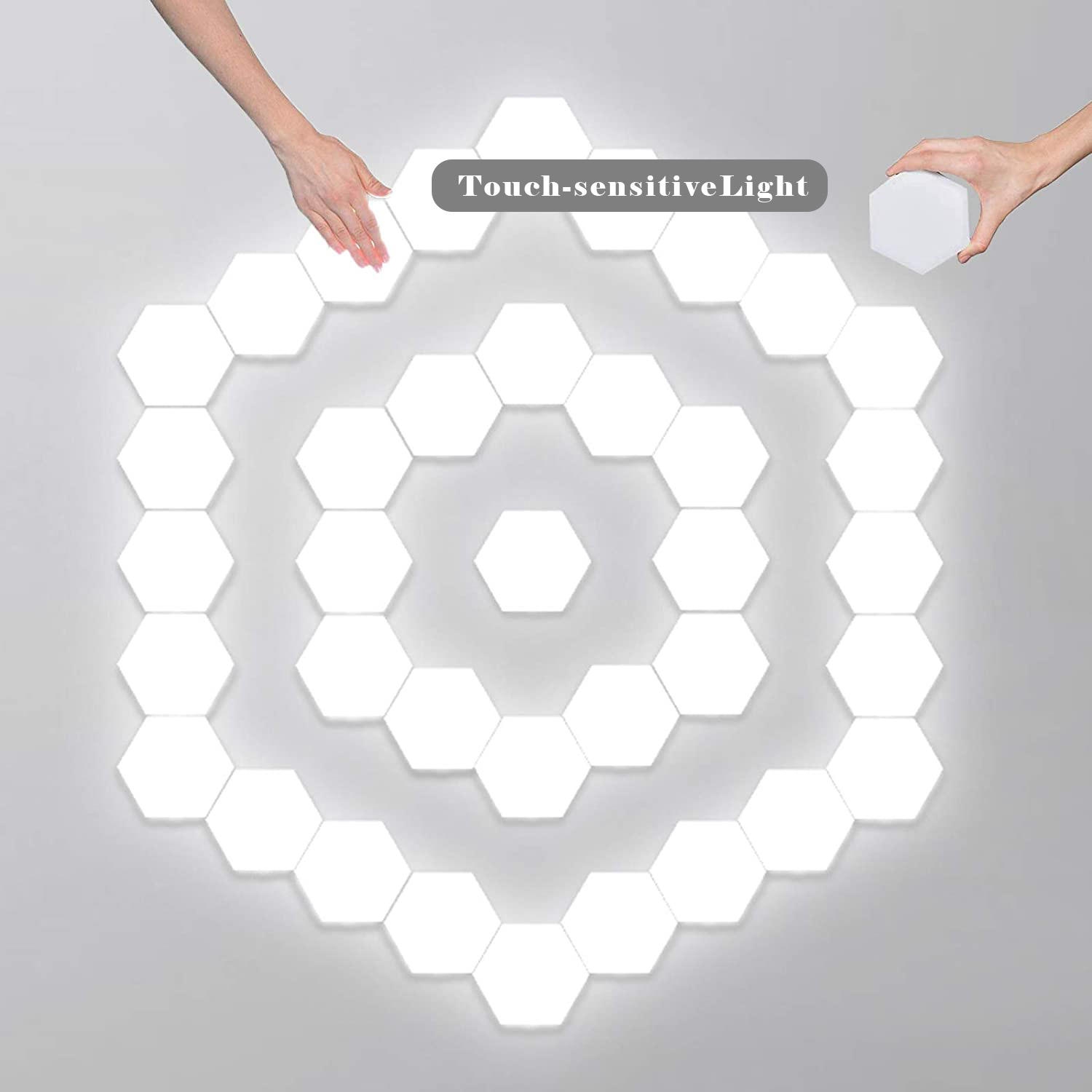 Hexagon Smart LED Touch Switch Applique murale DIY Lumière combinée avec 6 panneaux, blanc pour Halloween, Noël, anniversaire
