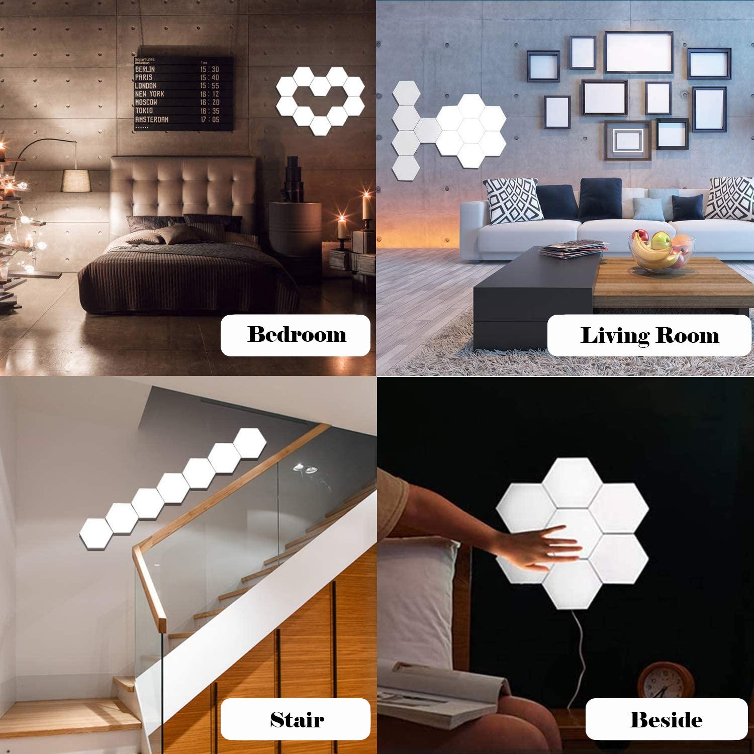 Hexagon Smart LED Touch Switch Applique murale DIY Lumière combinée avec 6 panneaux, blanc pour Halloween, Noël, anniversaire
