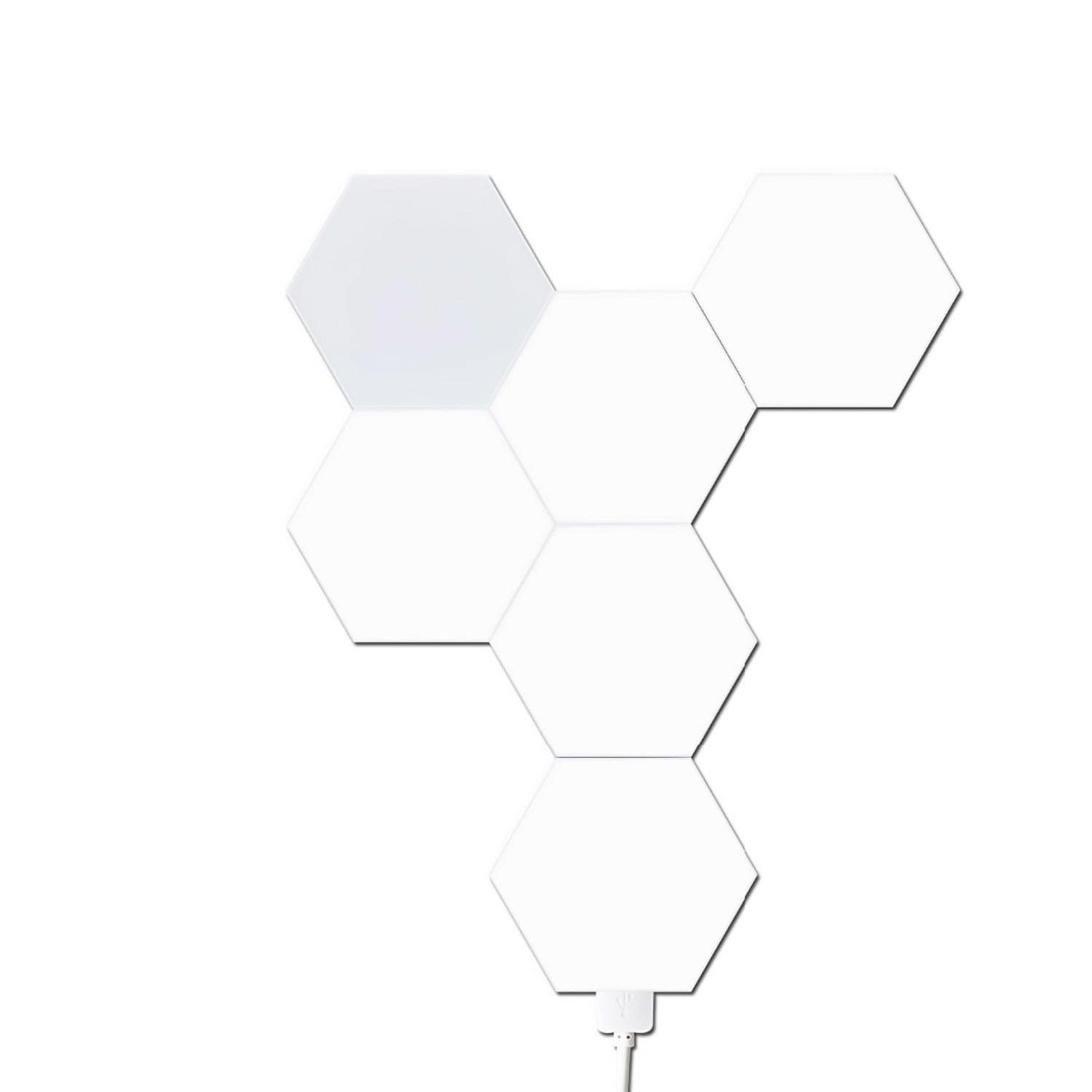 Hexagon Smart LED Touch Switch Applique murale DIY Lumière combinée avec 6 panneaux, blanc pour Halloween, Noël, anniversaire