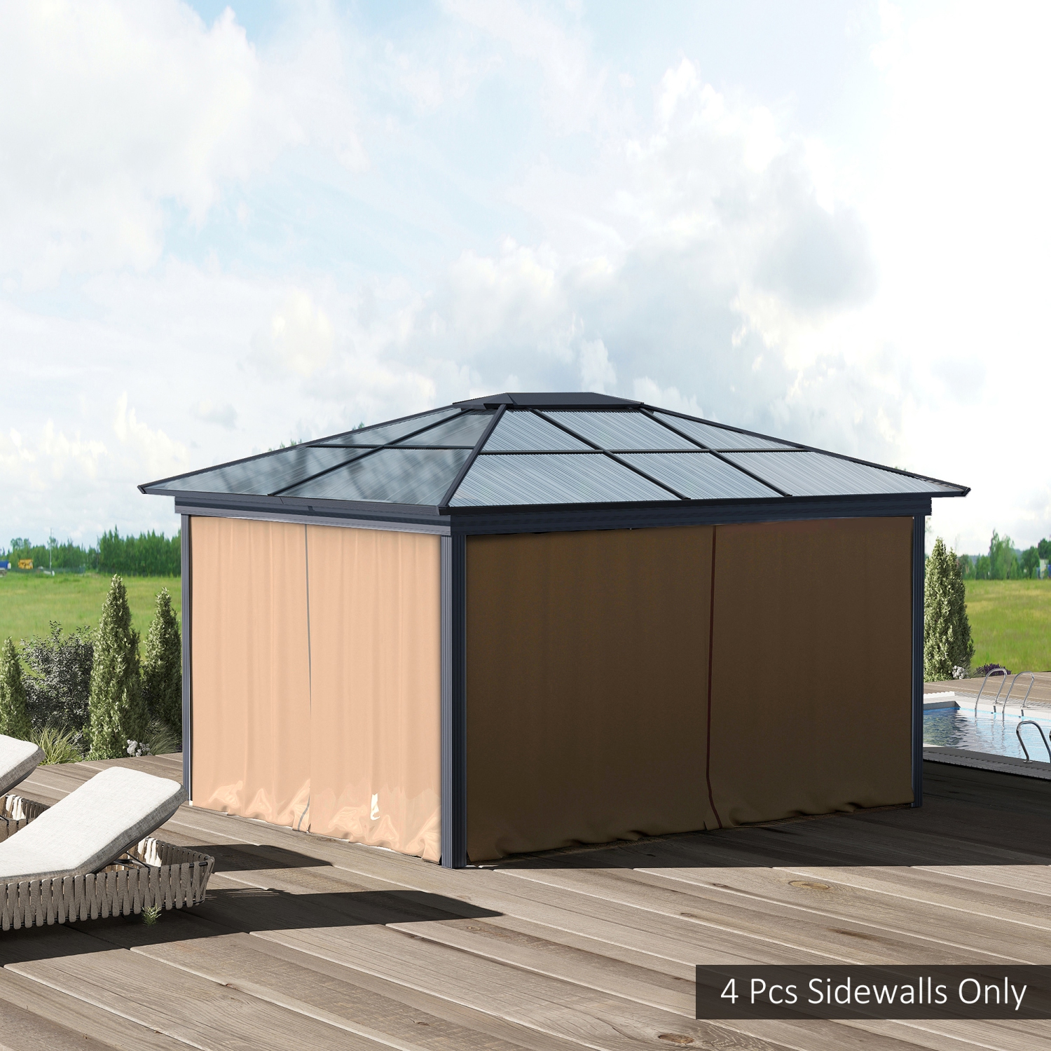 Outsunny 10' x 10' Universal Gazebo Sidewall Set with 4 Panels, Hooks/C-Rings Included for Pergolas & Cabanas, Brown