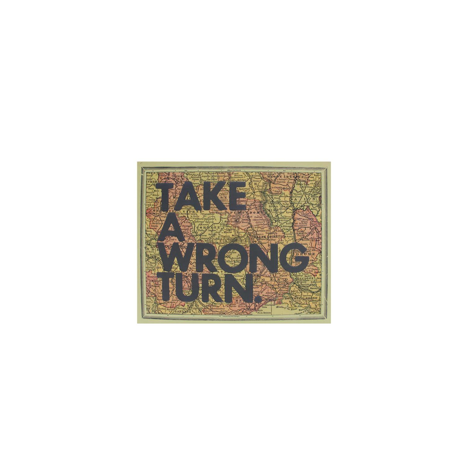 12" Inspirational Quote "Take A Wrong Turn" Colorful Framed Atlas Map Hanging Wall Art