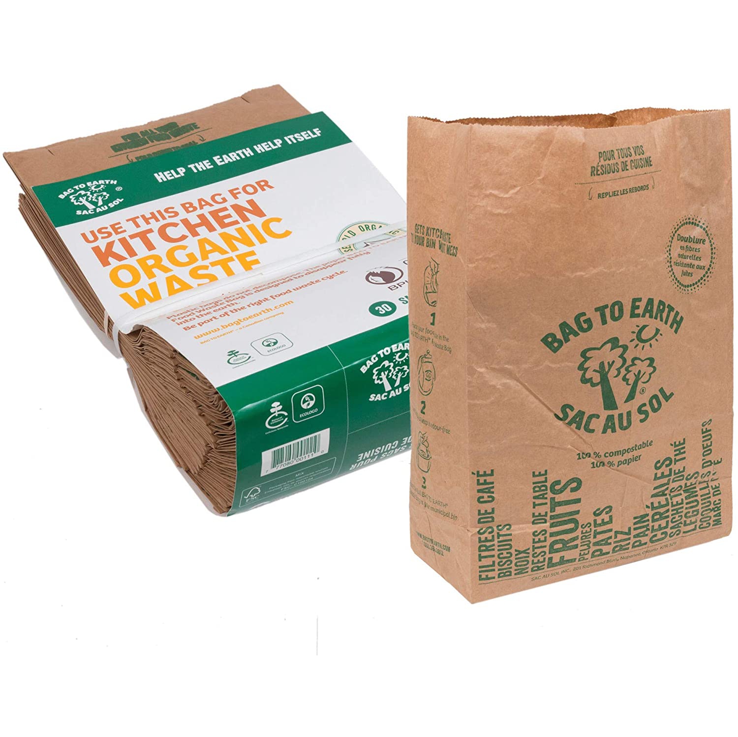 Sacs à déchets compostables de Bag to Earth pour petits aliments résistant aux fuites 12 x 7,5 x 4,25 po - Paquet de 120