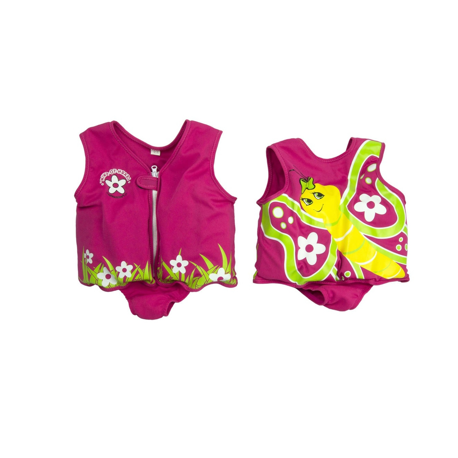 Veste de natation unisexe pour tout-petit, papillon rose et jaune avec fleurs - Grand