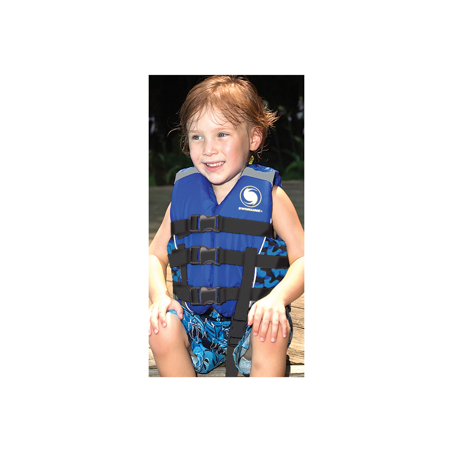 13.25" Blue and Black Swimming Pool Boys Camouflage Life Vest - Medium