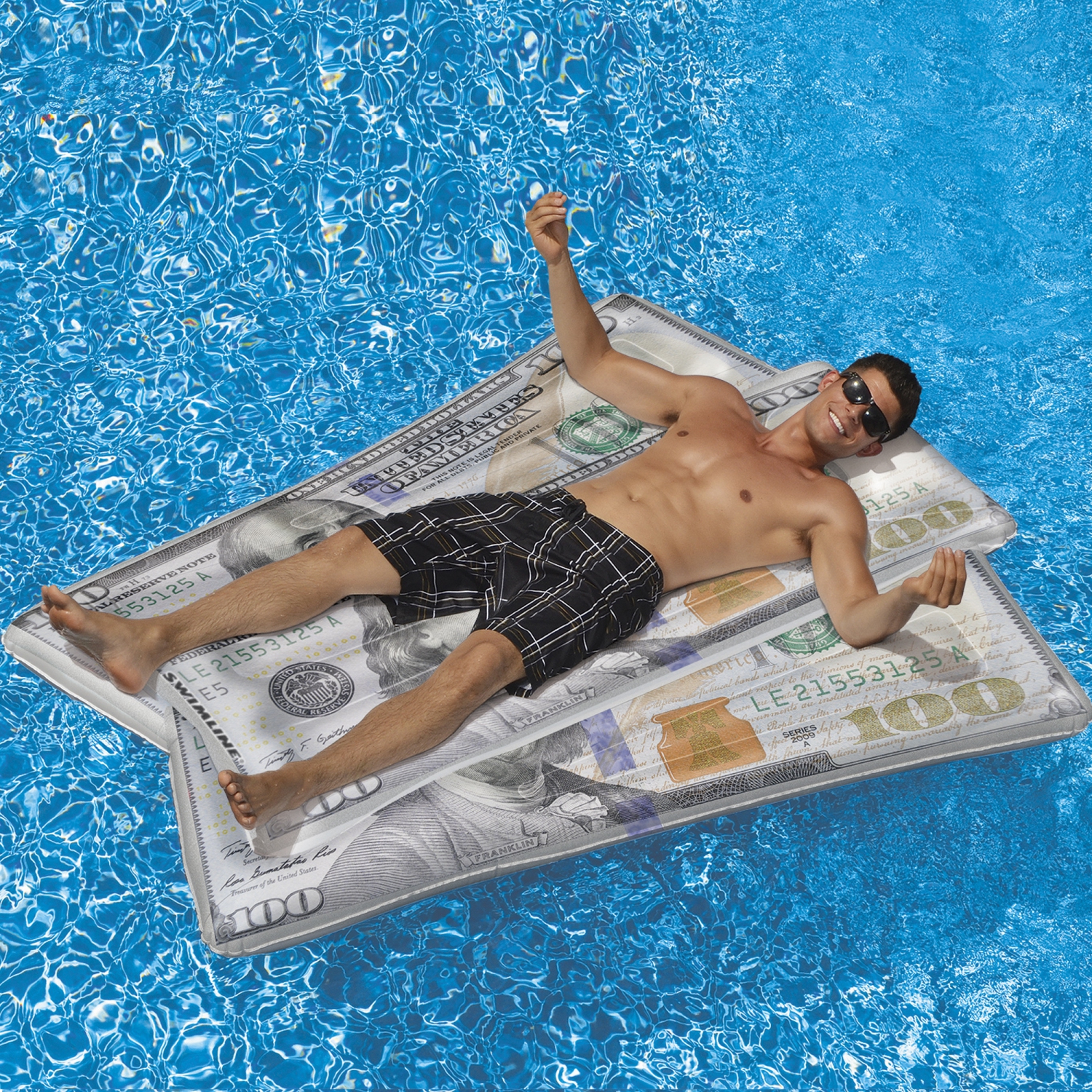 Inflatable White And Green Benjamin Franklin Money Lounge Pool Float, 84"