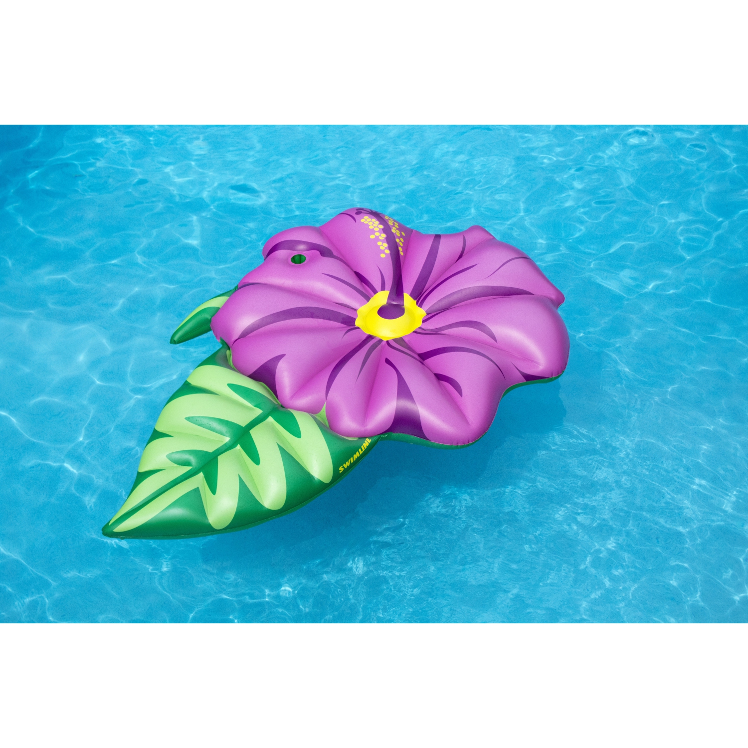 Flotteur de piscine gonflable de 70 po en forme de fleur d’hibiscus d’été, vert et rose