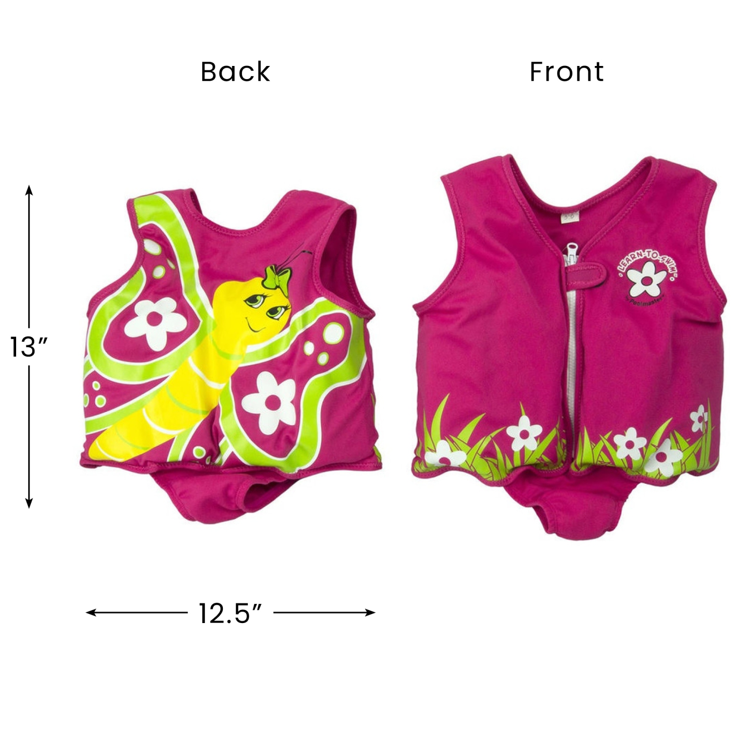 Gilet de natation Pink intermédiaire papillon avec fleurs pour enfants de 3-6 à 9 ans