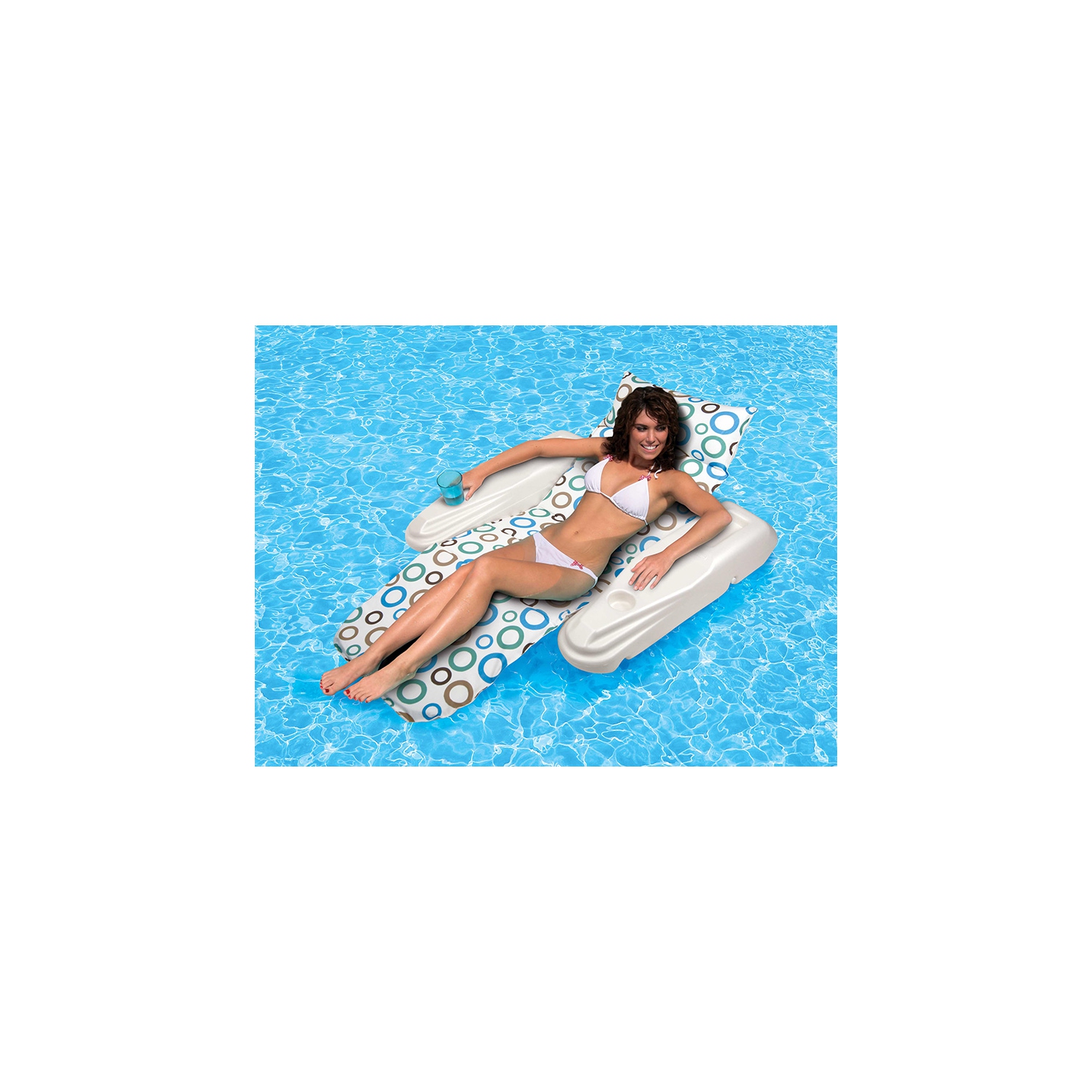 62" White and Blue Rio Sun Mod Dots Adjustable Floating Pool Chaise Lounge