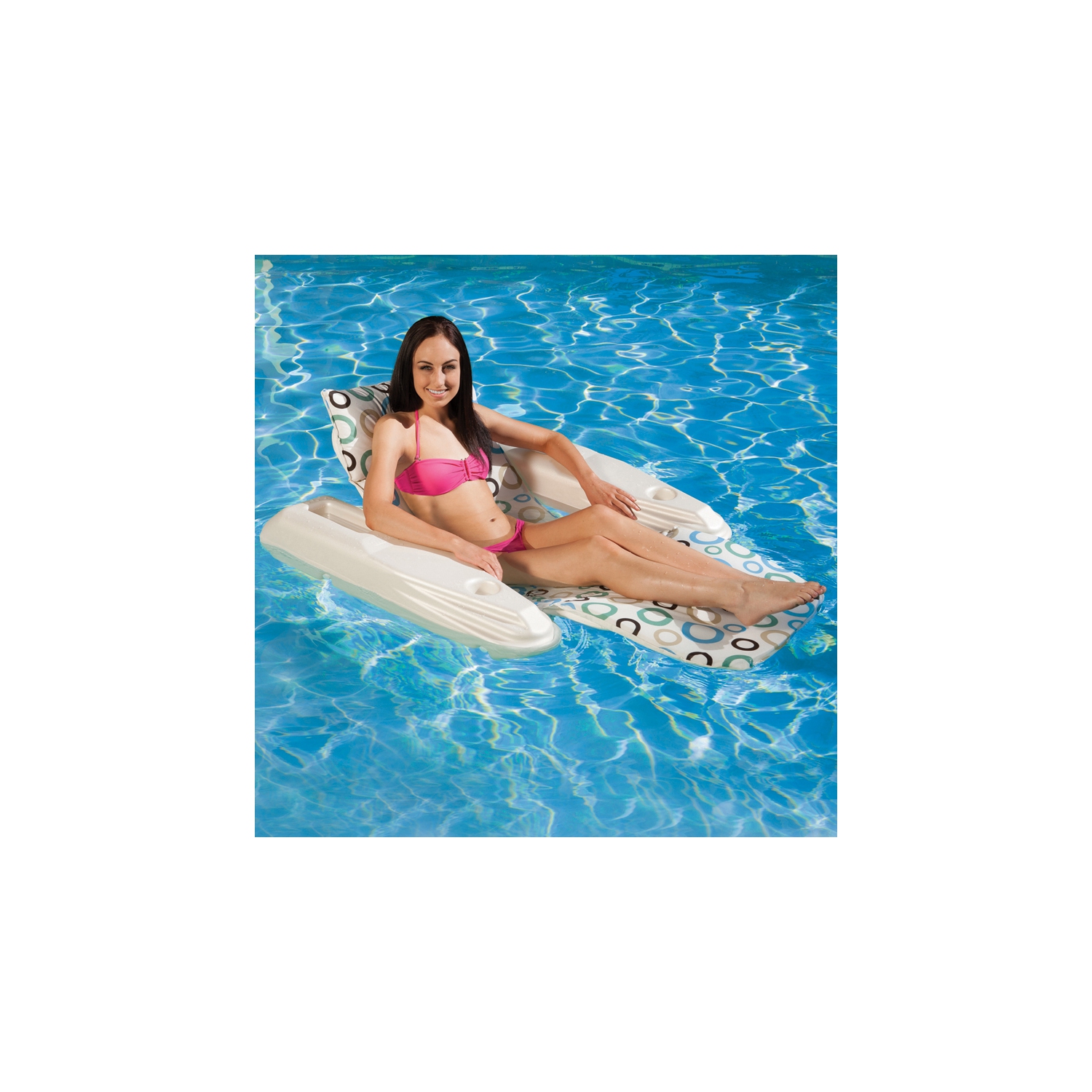 62" White and Blue Rio Sun Mod Dots Adjustable Floating Pool Chaise Lounge