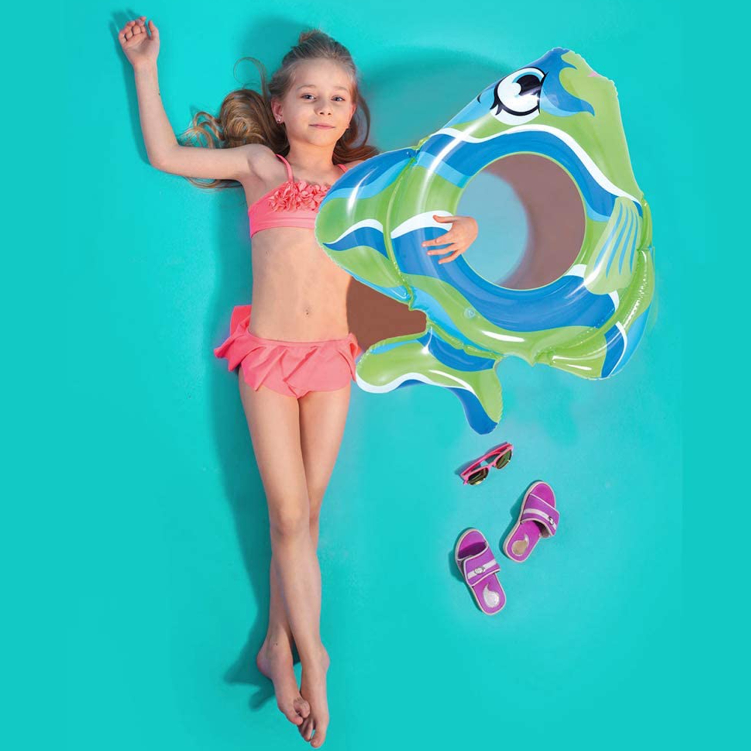 31" Green Inflatable Fish Children's Swim Ring Tube Float
