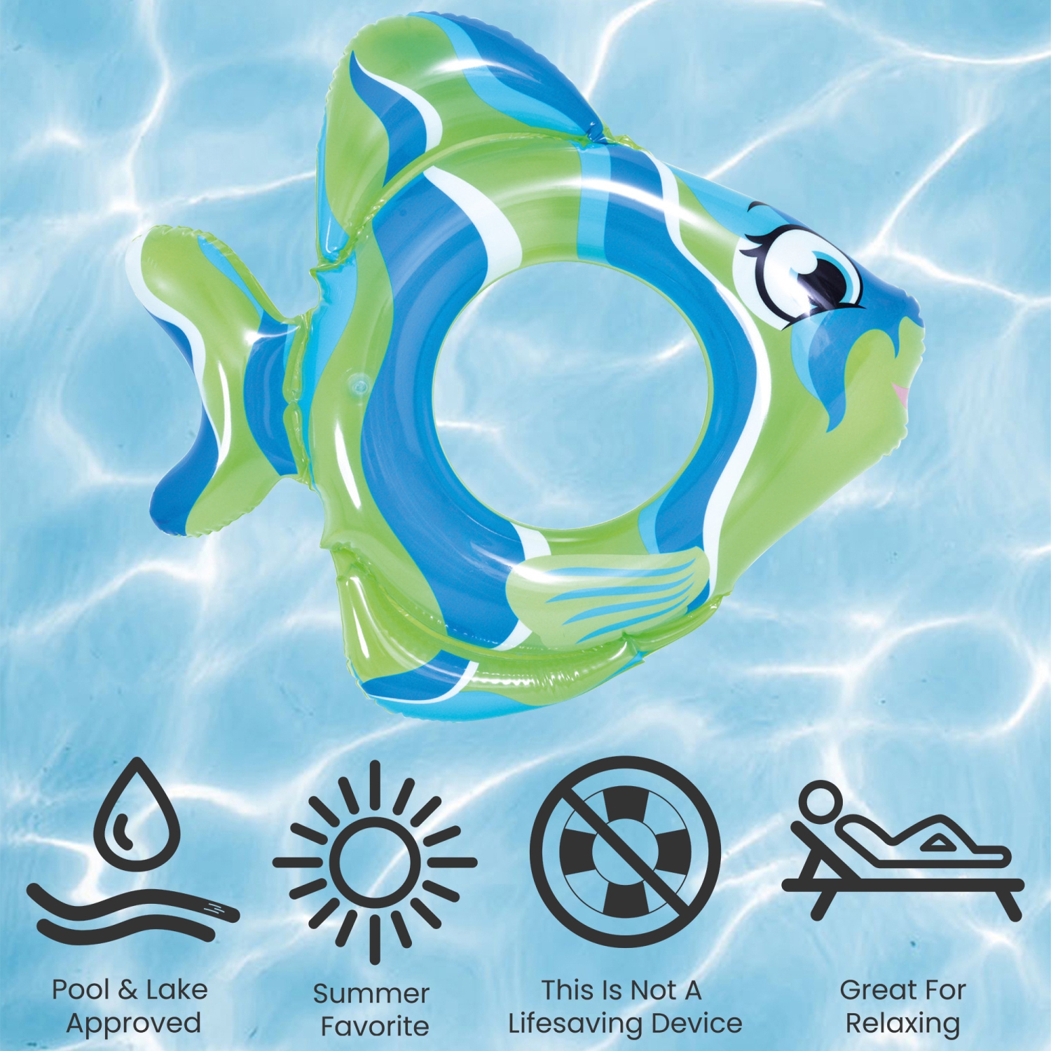 31" Green Inflatable Fish Children's Swim Ring Tube Float