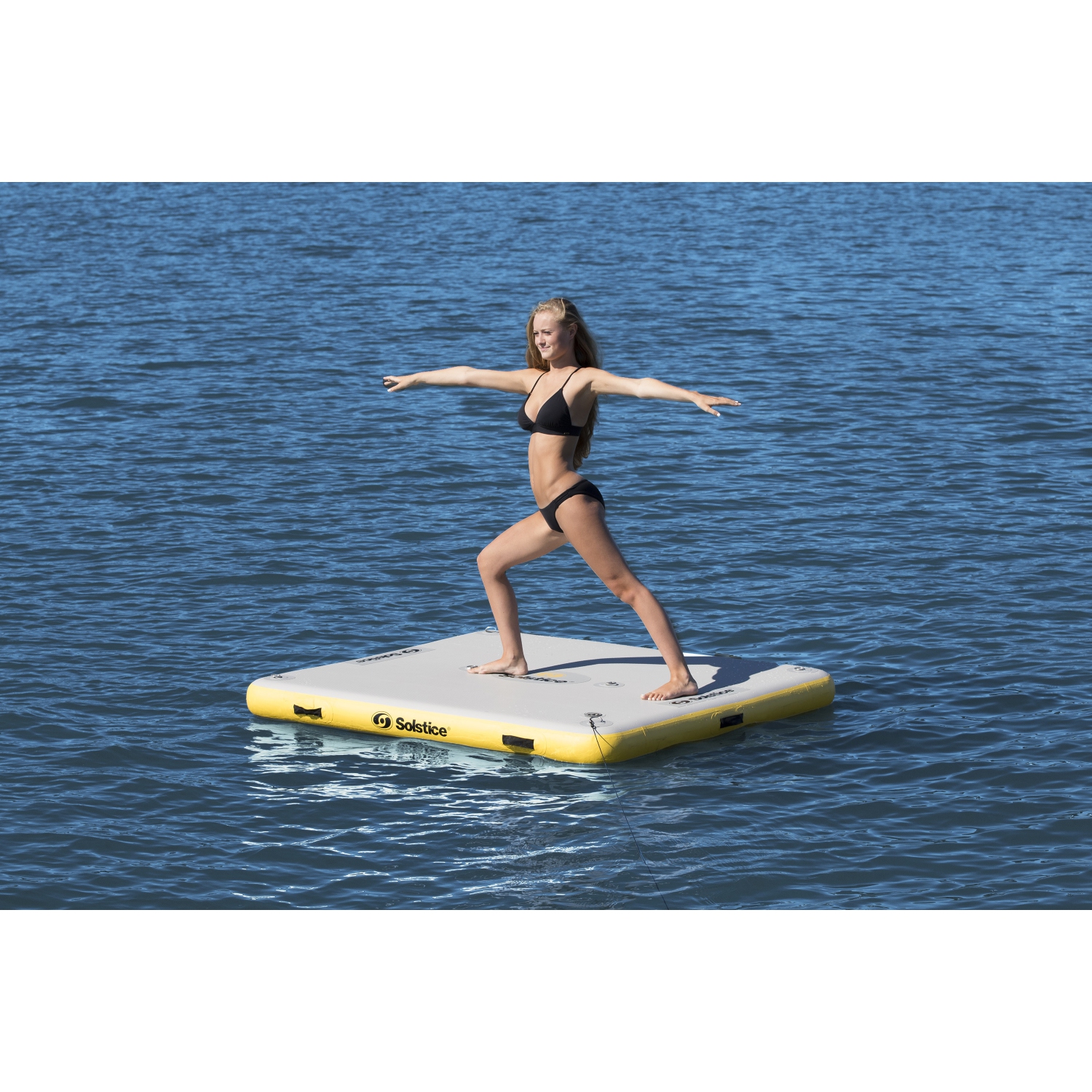 Station d’accueil gonflable de 10 pi pour le lac Solstice Drop Stitch, blanc et jaune