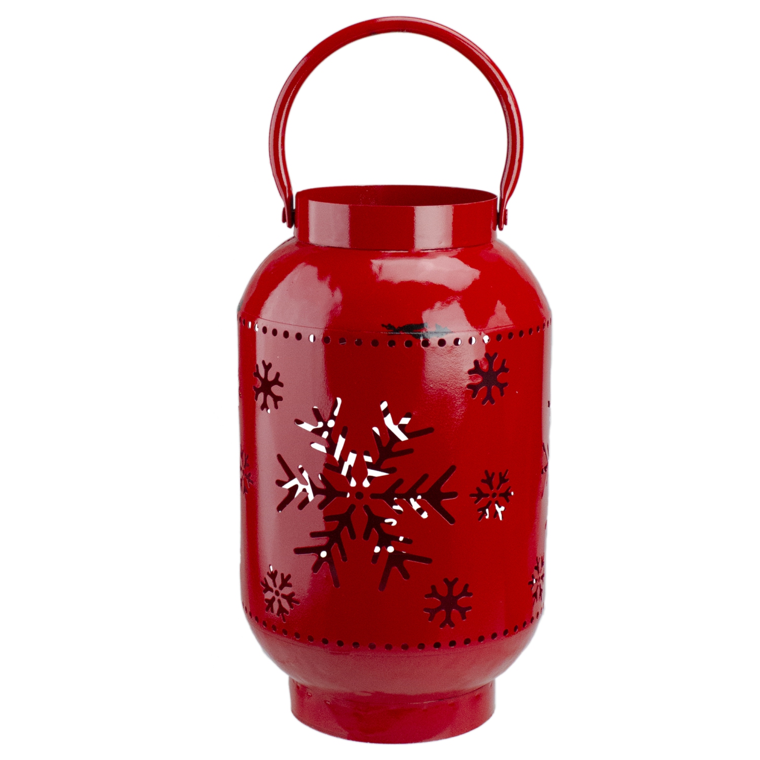 10-Inch Red Snowflake Cutout Christmas Candle Lantern- Metal