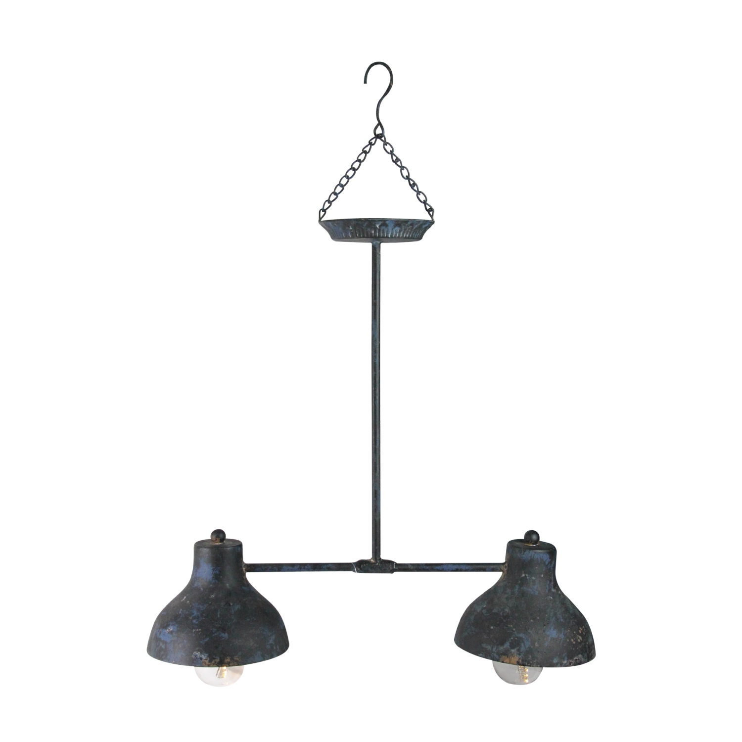 19.75" Blue and Black Distressed Decorative Lighted Hanging Lantern