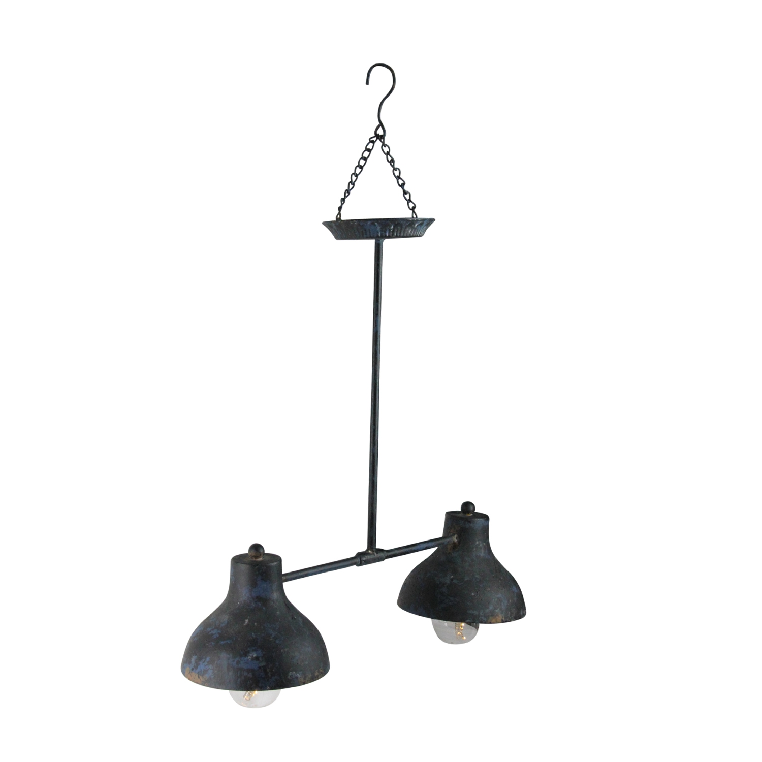 19.75" Blue and Black Distressed Decorative Lighted Hanging Lantern