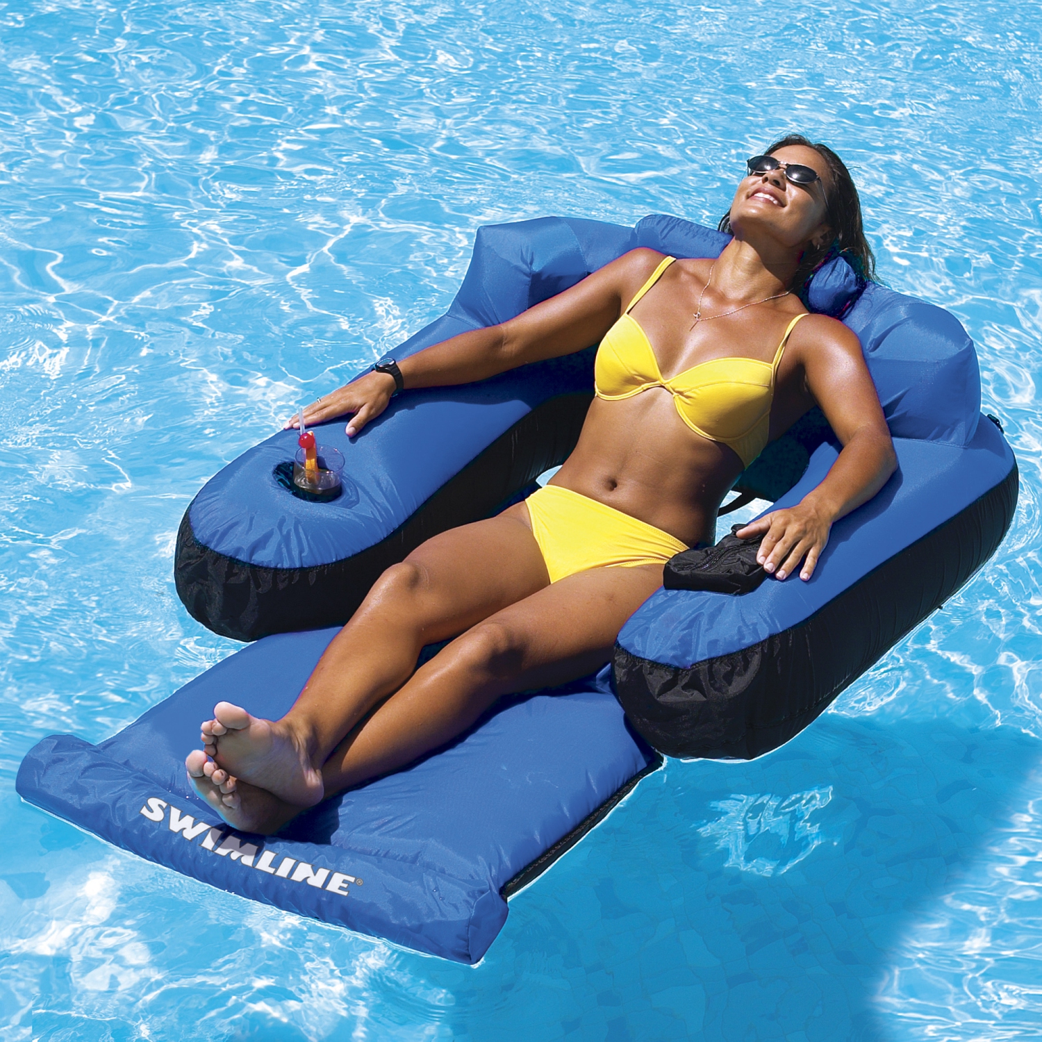 Chaise longue de piscine gonflable de 55 po Ultimate, bleu et noir