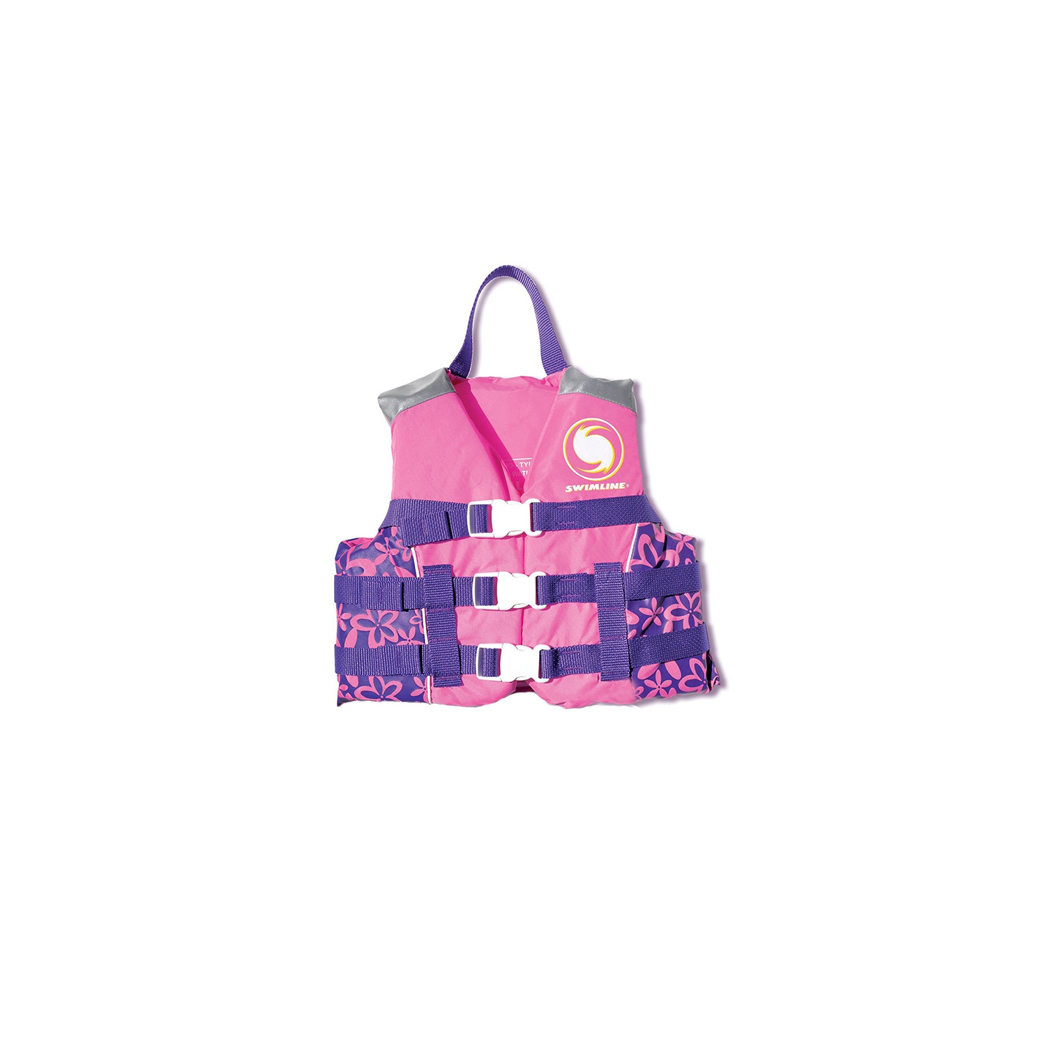 Gilet de sauvetage pour piscine à motif floral rose et violet de 15 po