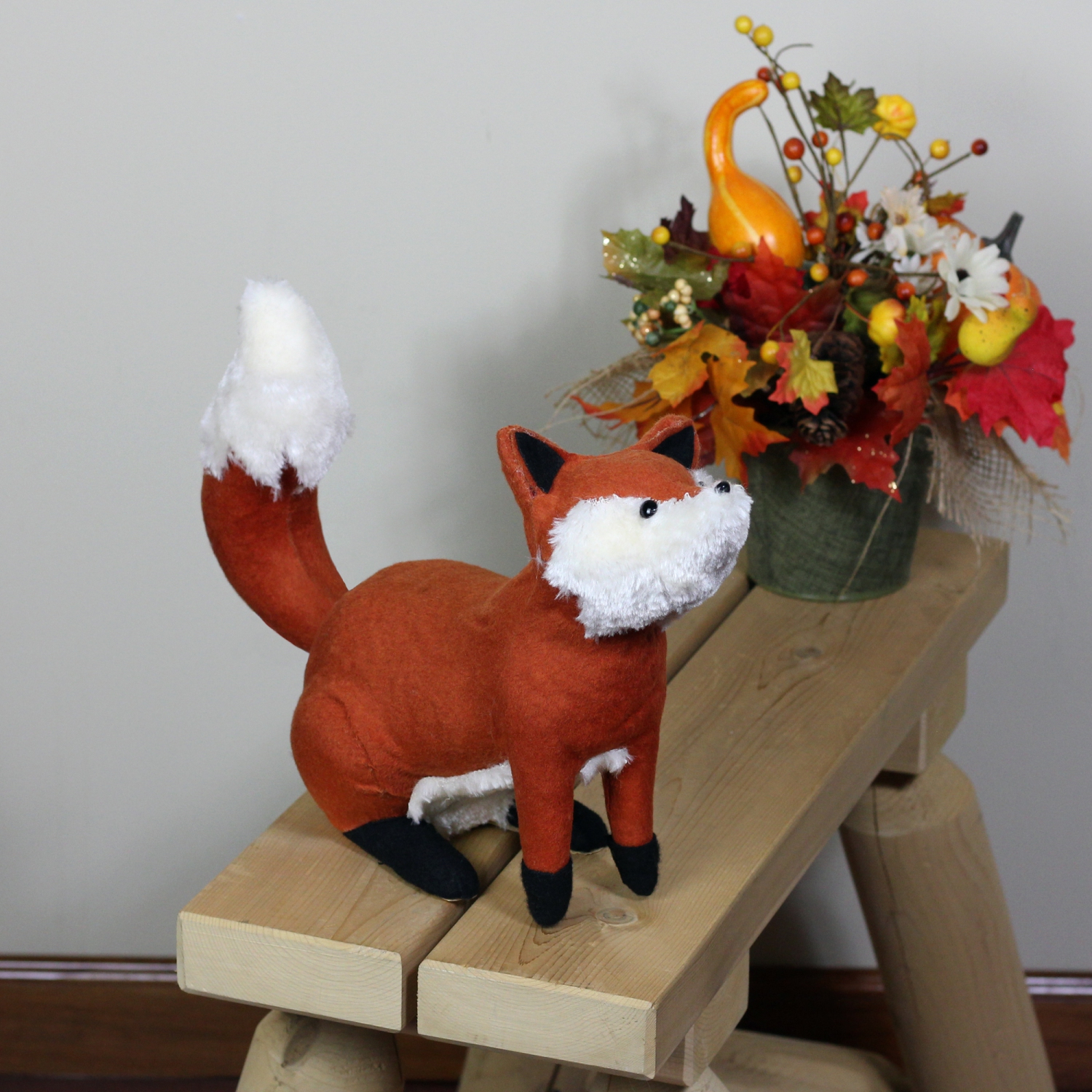 15.75" Orange and Cream Plush Sitting Fox Fall Tabletop Decor