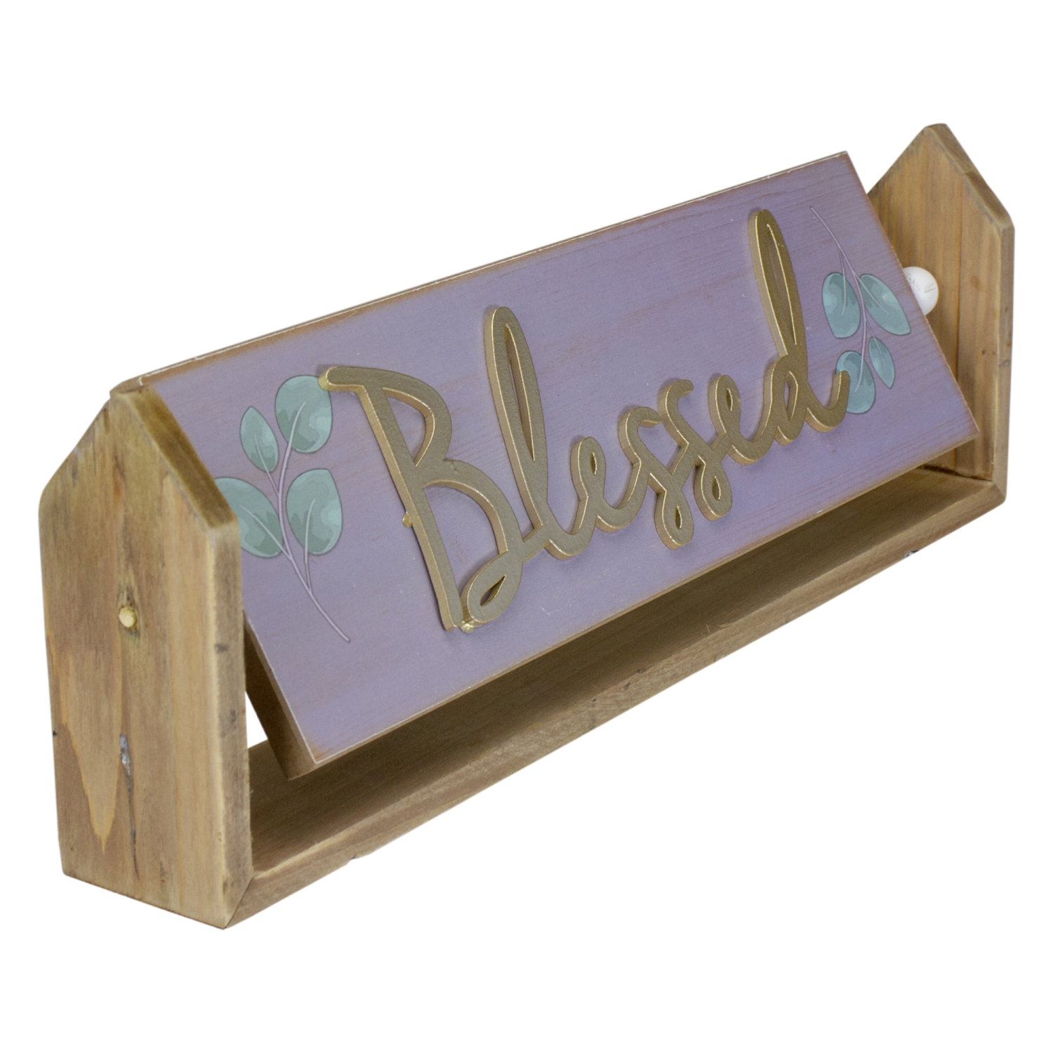 13.25" Hinged Plaque with "Blessed" Embossed Lettering Table Top Decor