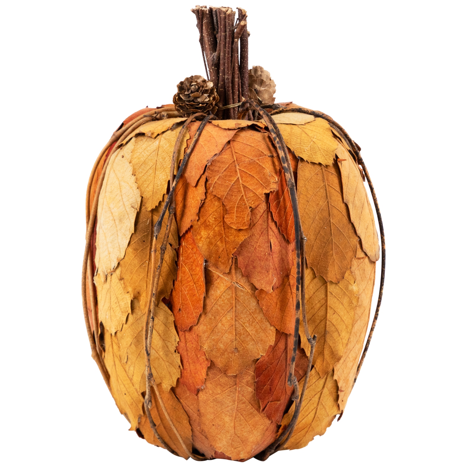 9.75" Orange and Brown Fall Harvest Tabletop Pumpkin