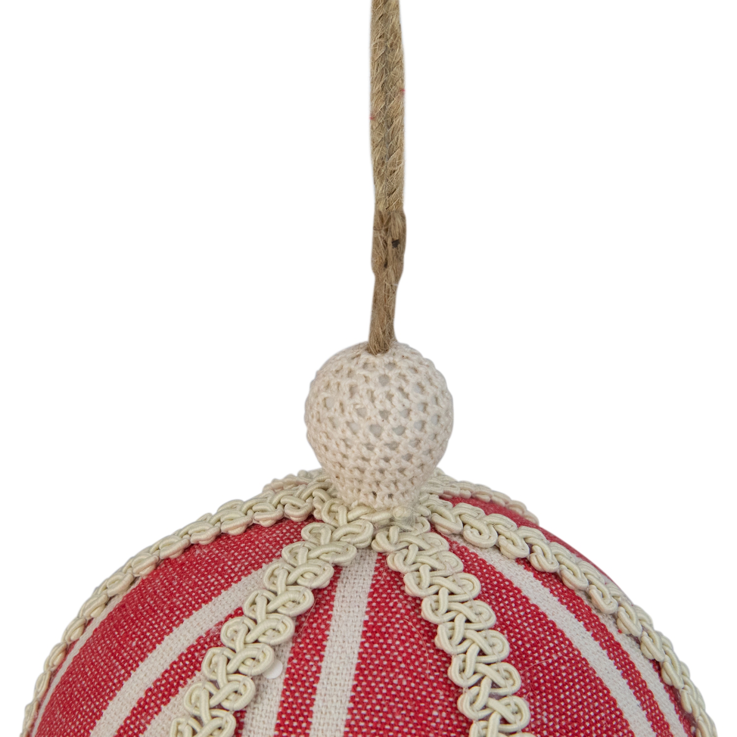Red Striped and Ribboned Christmas Ball Ornament 6.75"