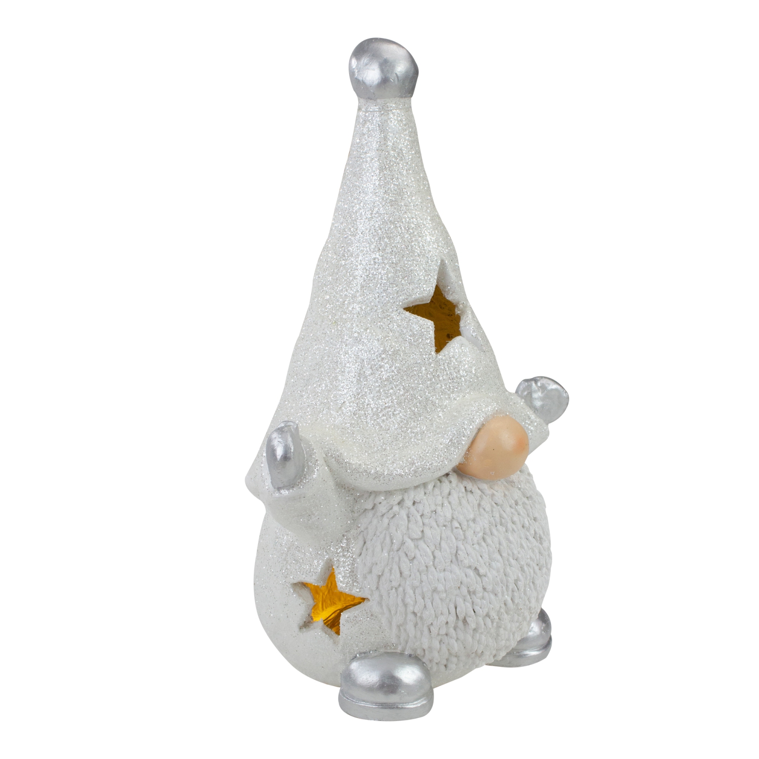 17" LED Lighted White and Gray Gnome Christmas Tabletop Decoration