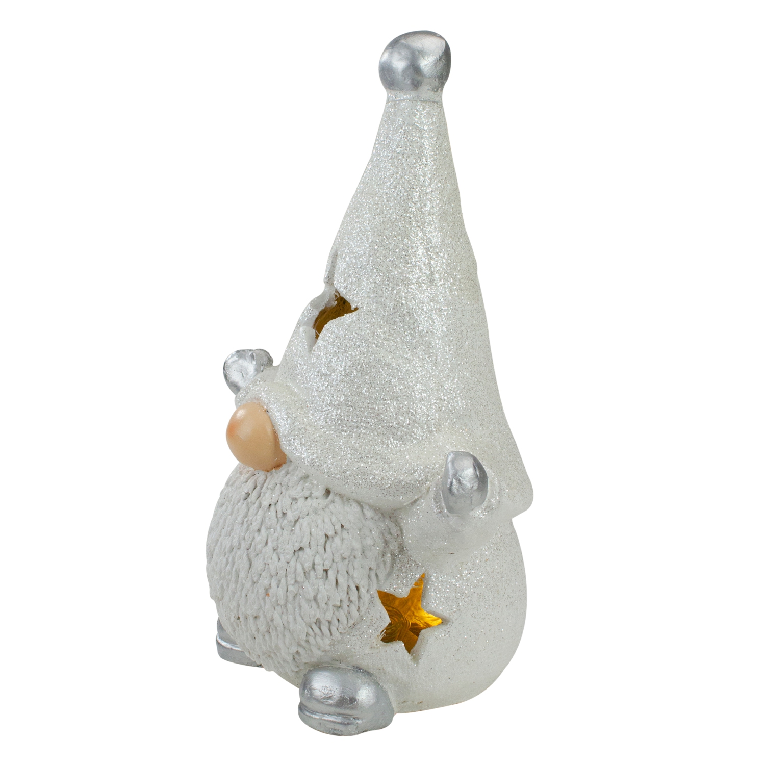 17" LED Lighted White and Gray Gnome Christmas Tabletop Decoration