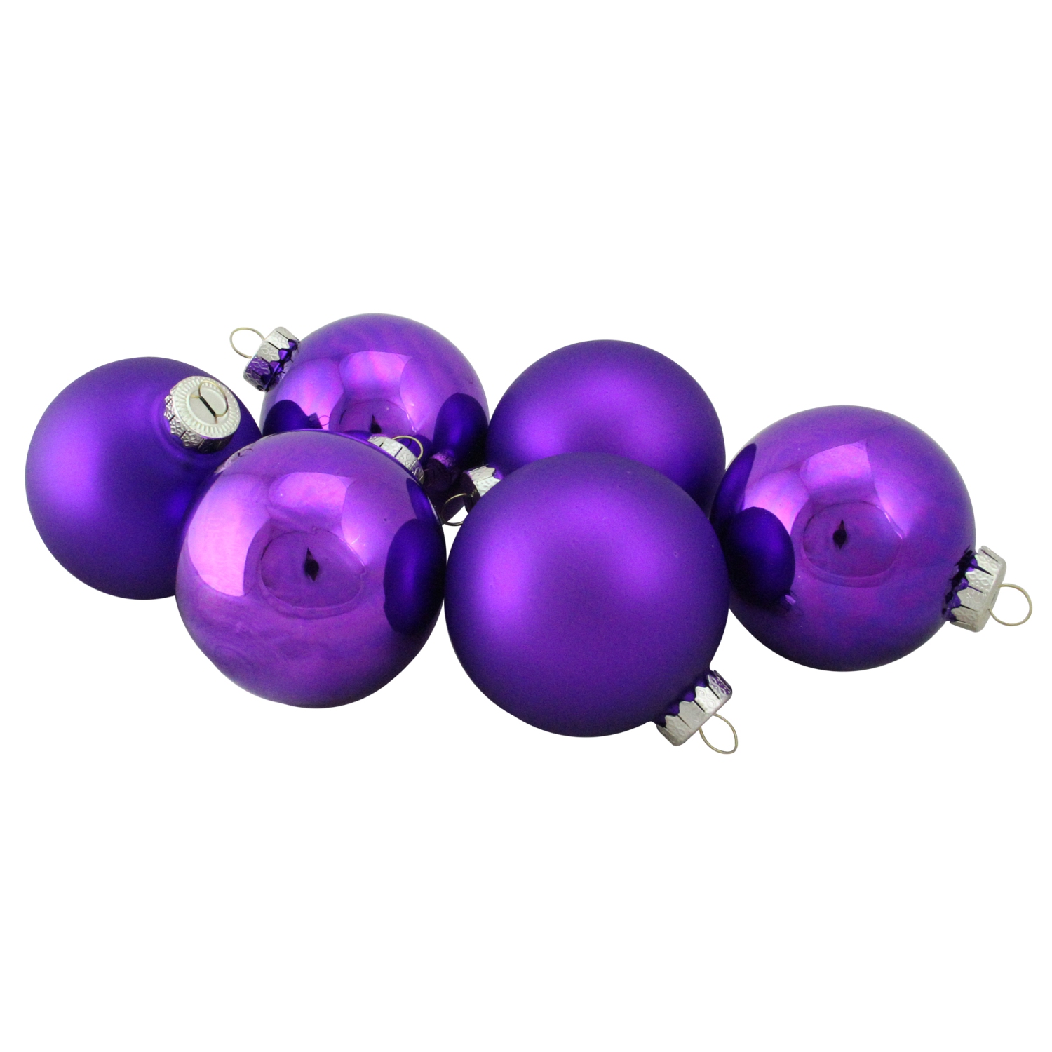 6ct Purple Glass 2-Finish Christmas Ball Ornaments 3.25"