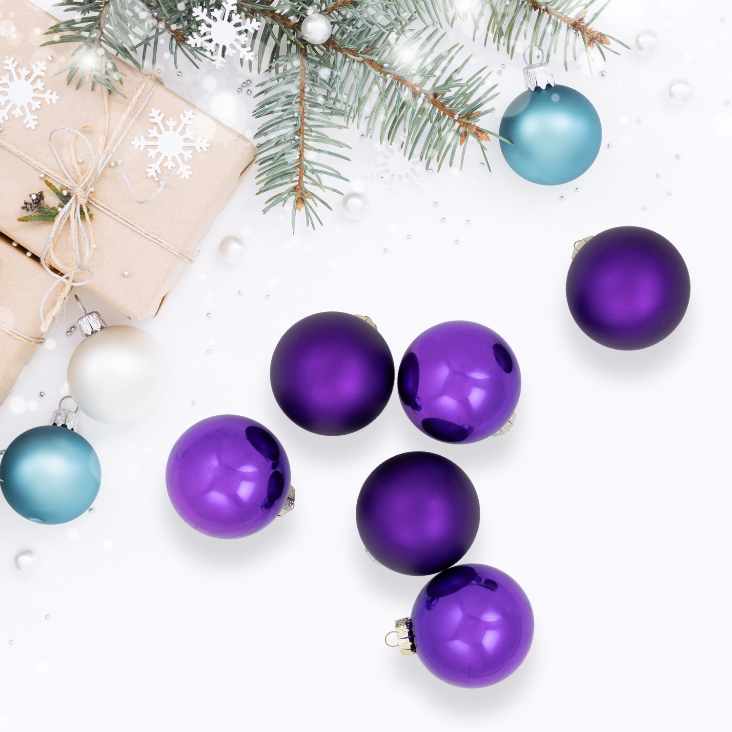 6ct Purple Glass 2-Finish Christmas Ball Ornaments 3.25"