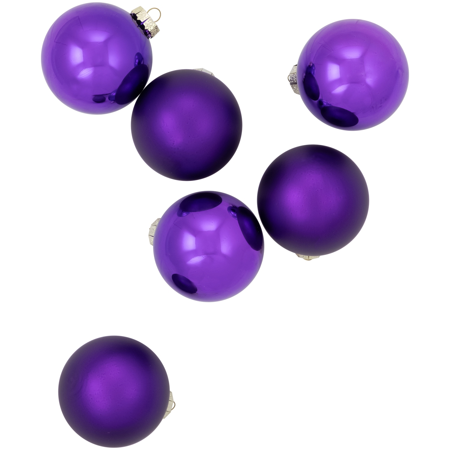 6ct Purple Glass 2-Finish Christmas Ball Ornaments 3.25"