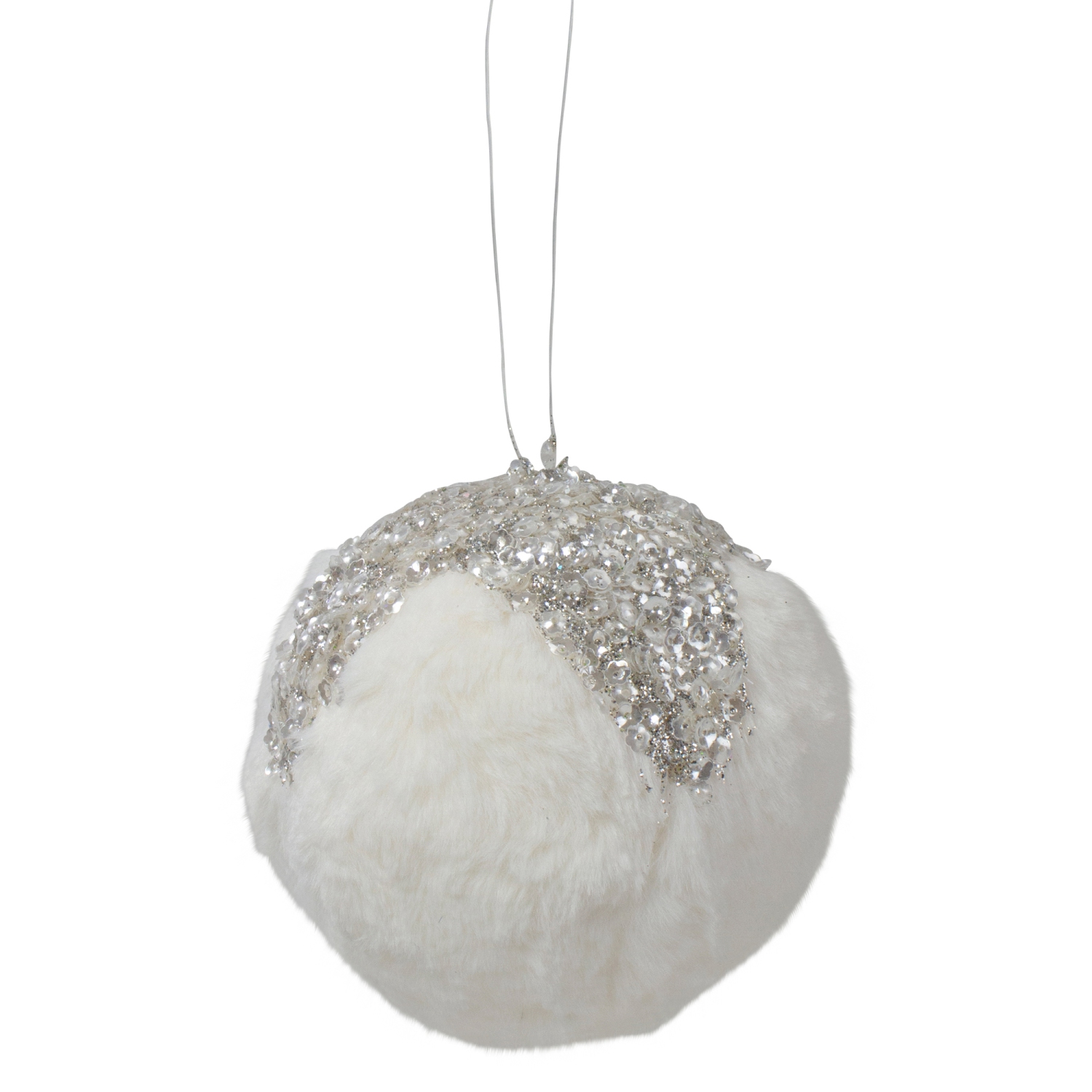 4.25" White and Silver Faux Fur Christmas Ornament