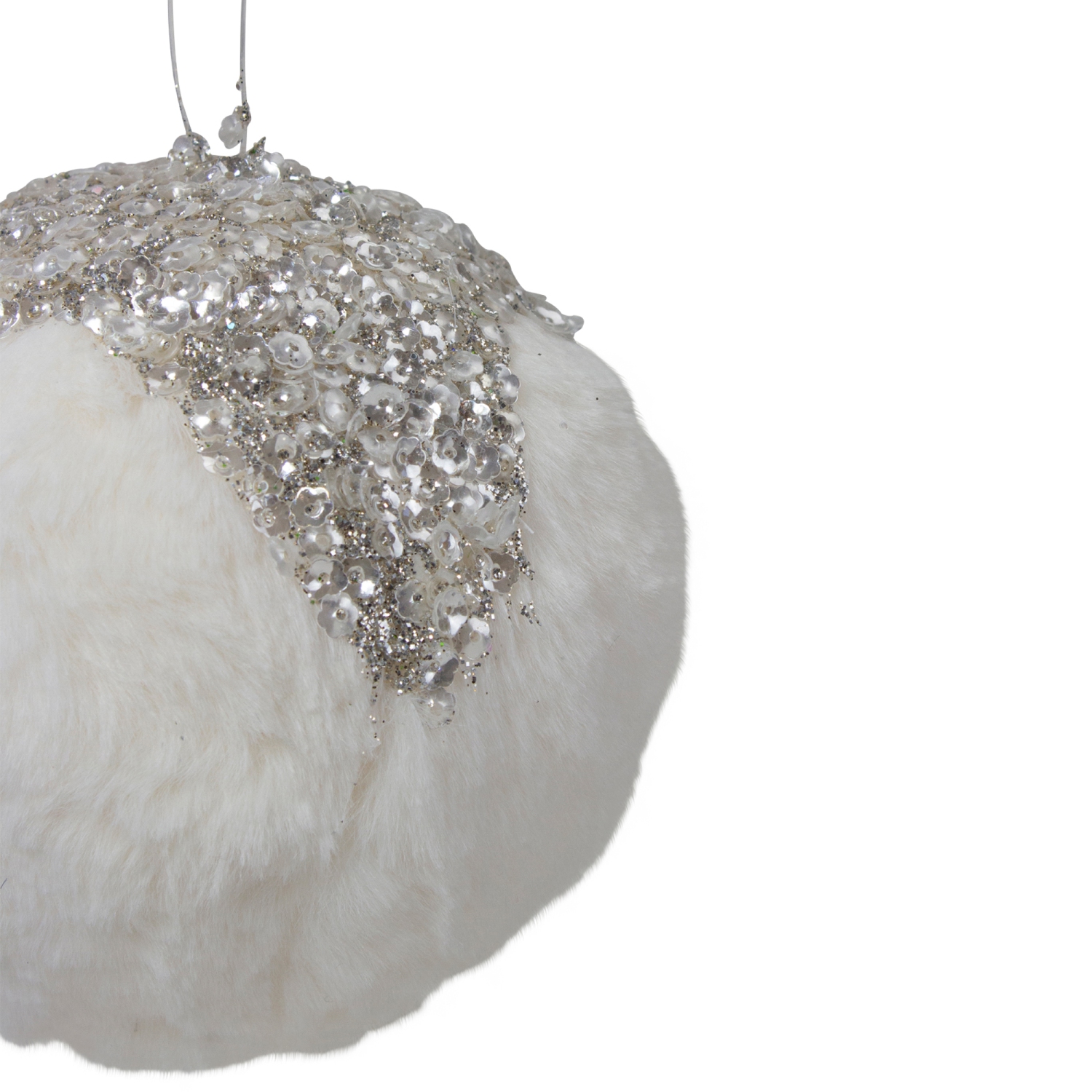 4.25" White and Silver Faux Fur Christmas Ornament