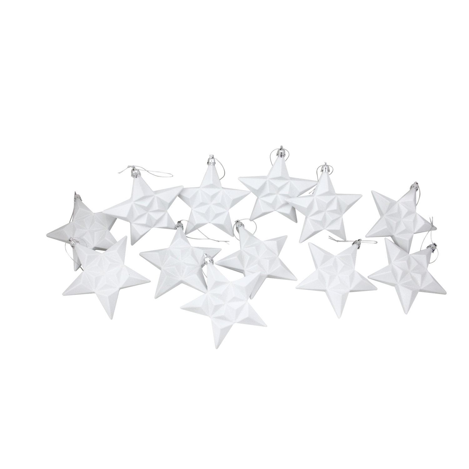 12ct Matte Winter White Glittered Star Shatterproof Christmas Ornaments 5"