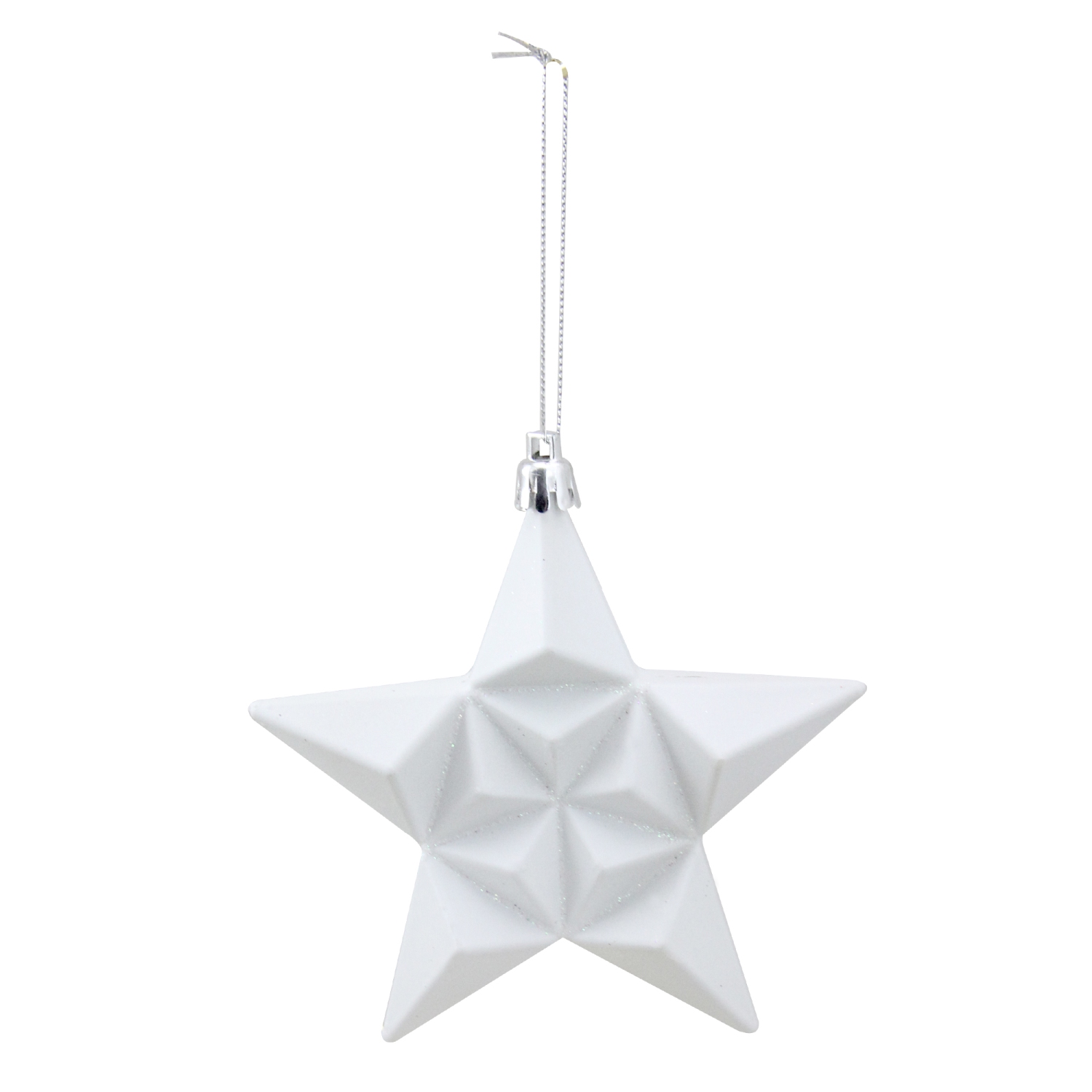 12ct Matte Winter White Glittered Star Shatterproof Christmas Ornaments 5"