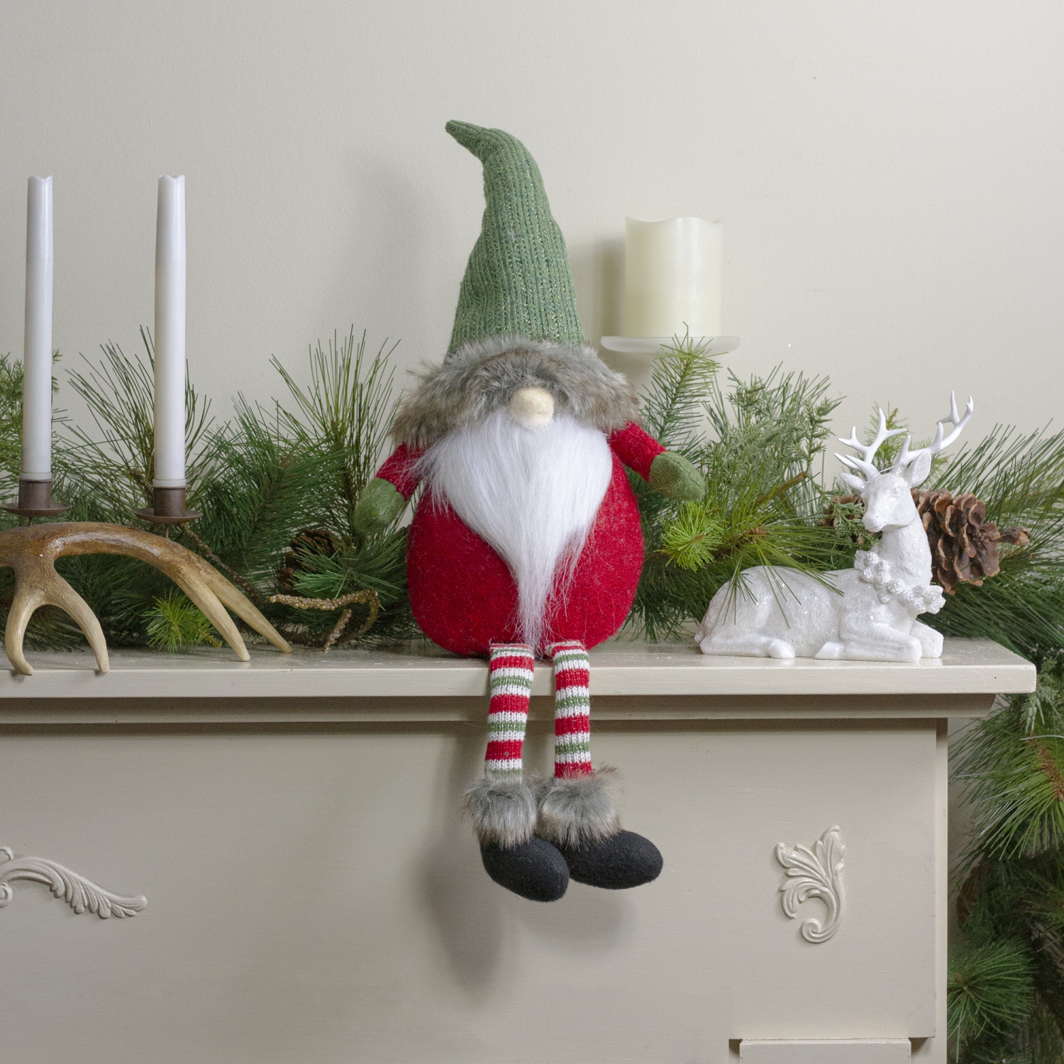 25-Inch Plush Red and Green Sitting Tabletop Gnome Christmas Decoration