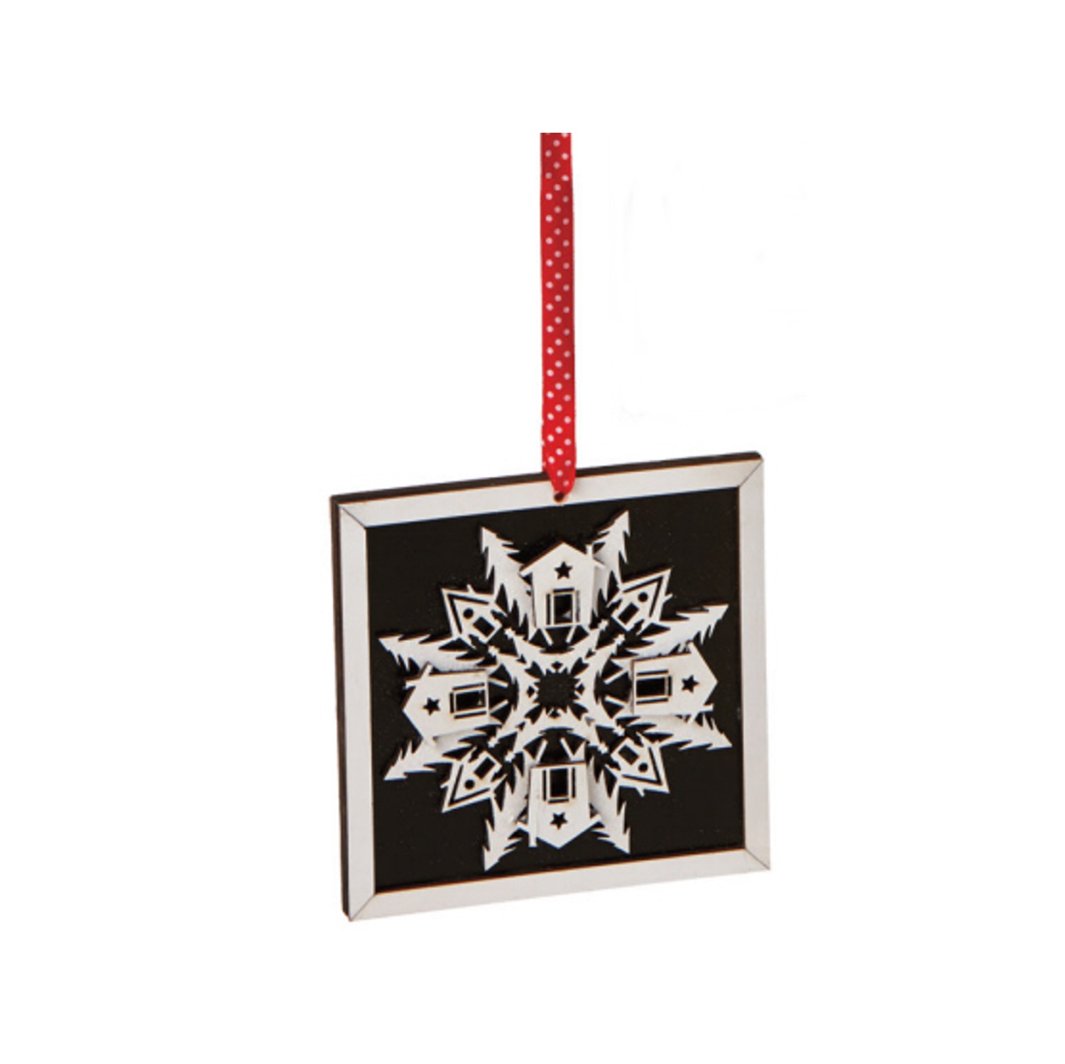 5" Alpine Chic Country Rustic Style Black and White Glittered Snowflake Framed Christmas Ornament