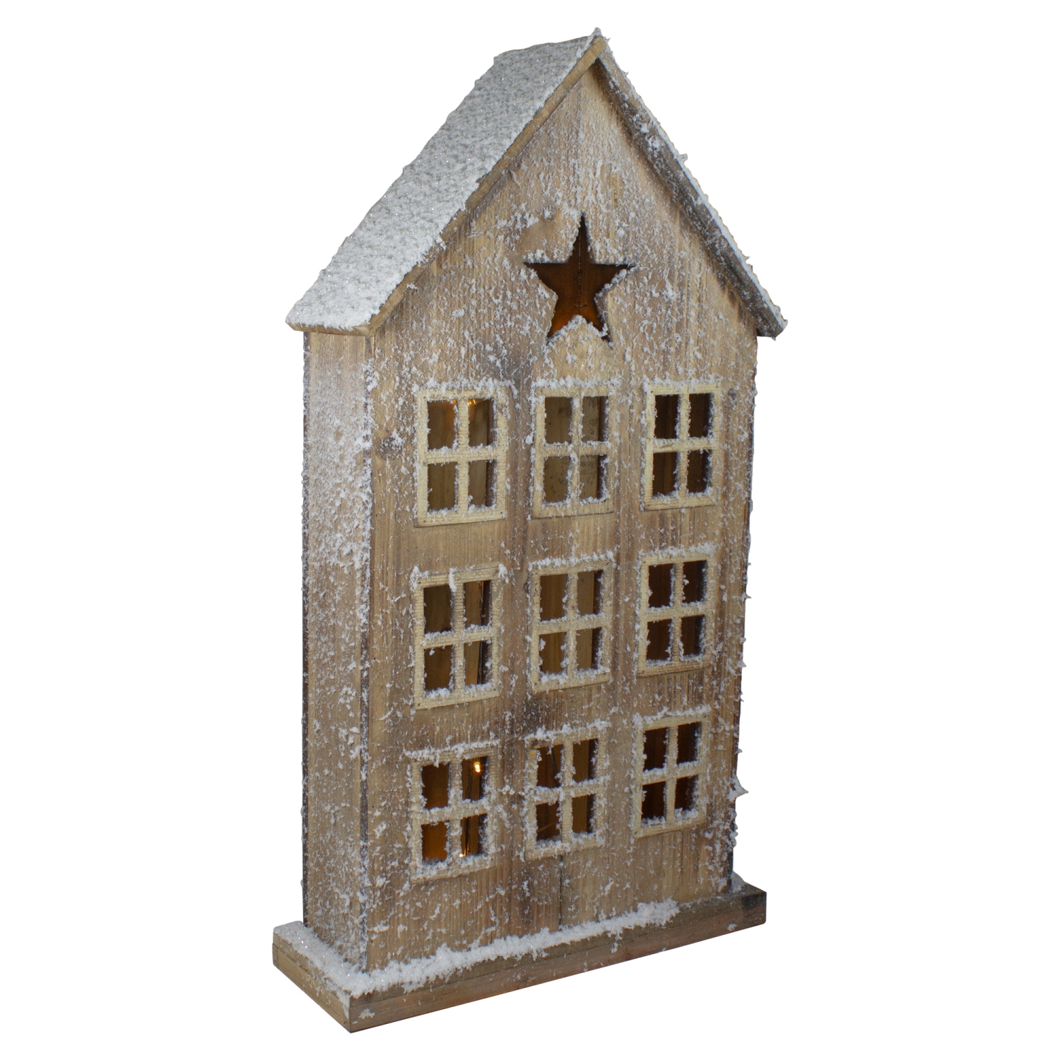 30" Snow-Covered Rustic Wooden House Christmas Tabletop