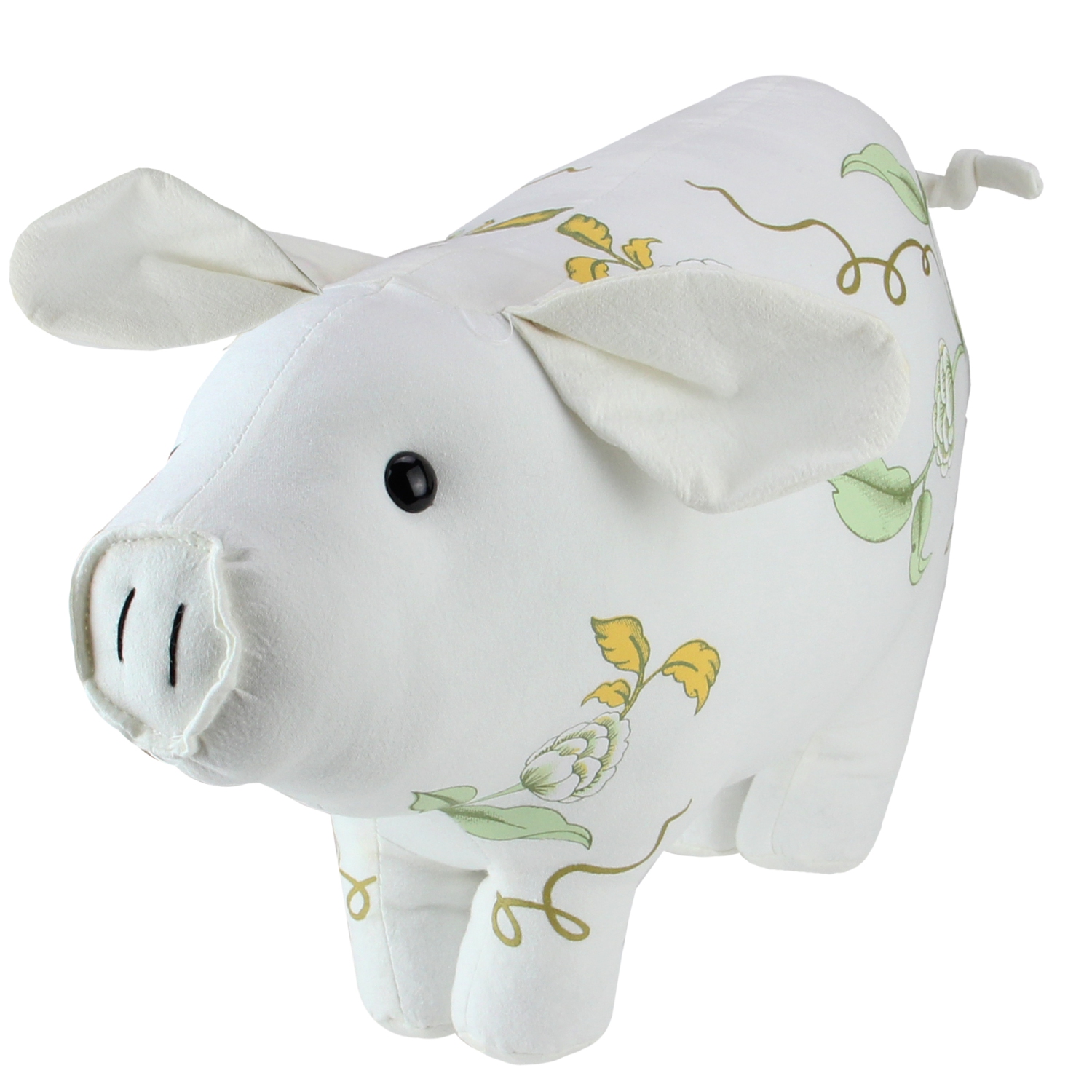 13.25" White, Soft Green and Yellow Floral Pig Spring Tabletop Decoration