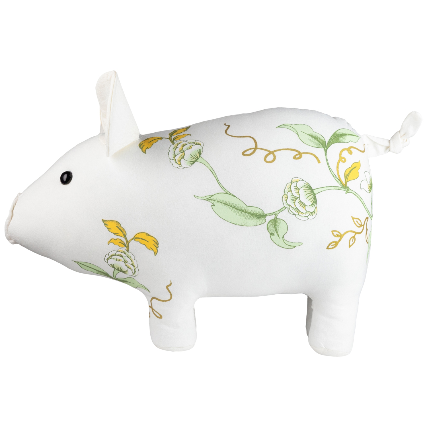 13.25" White, Soft Green and Yellow Floral Pig Spring Tabletop Decoration