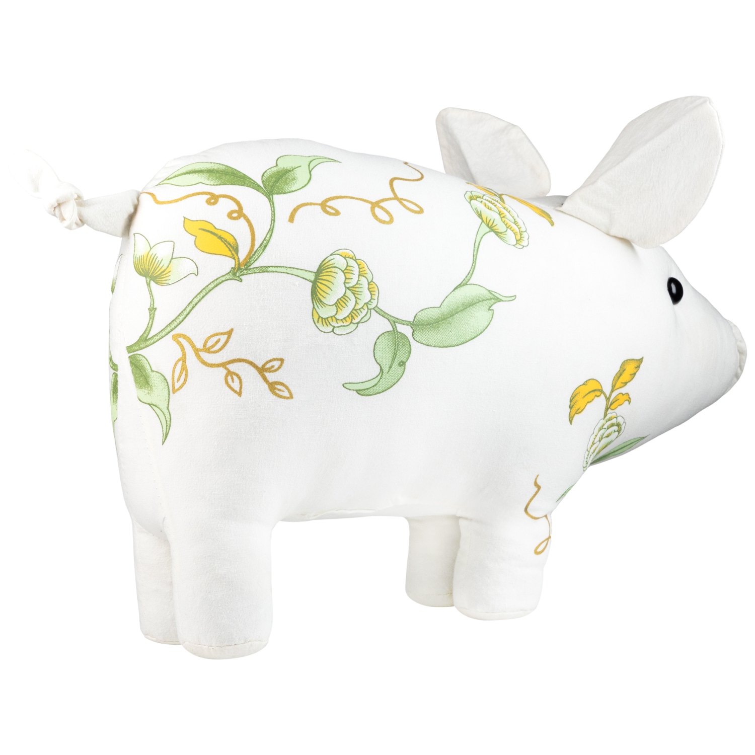 13.25" White, Soft Green and Yellow Floral Pig Spring Tabletop Decoration