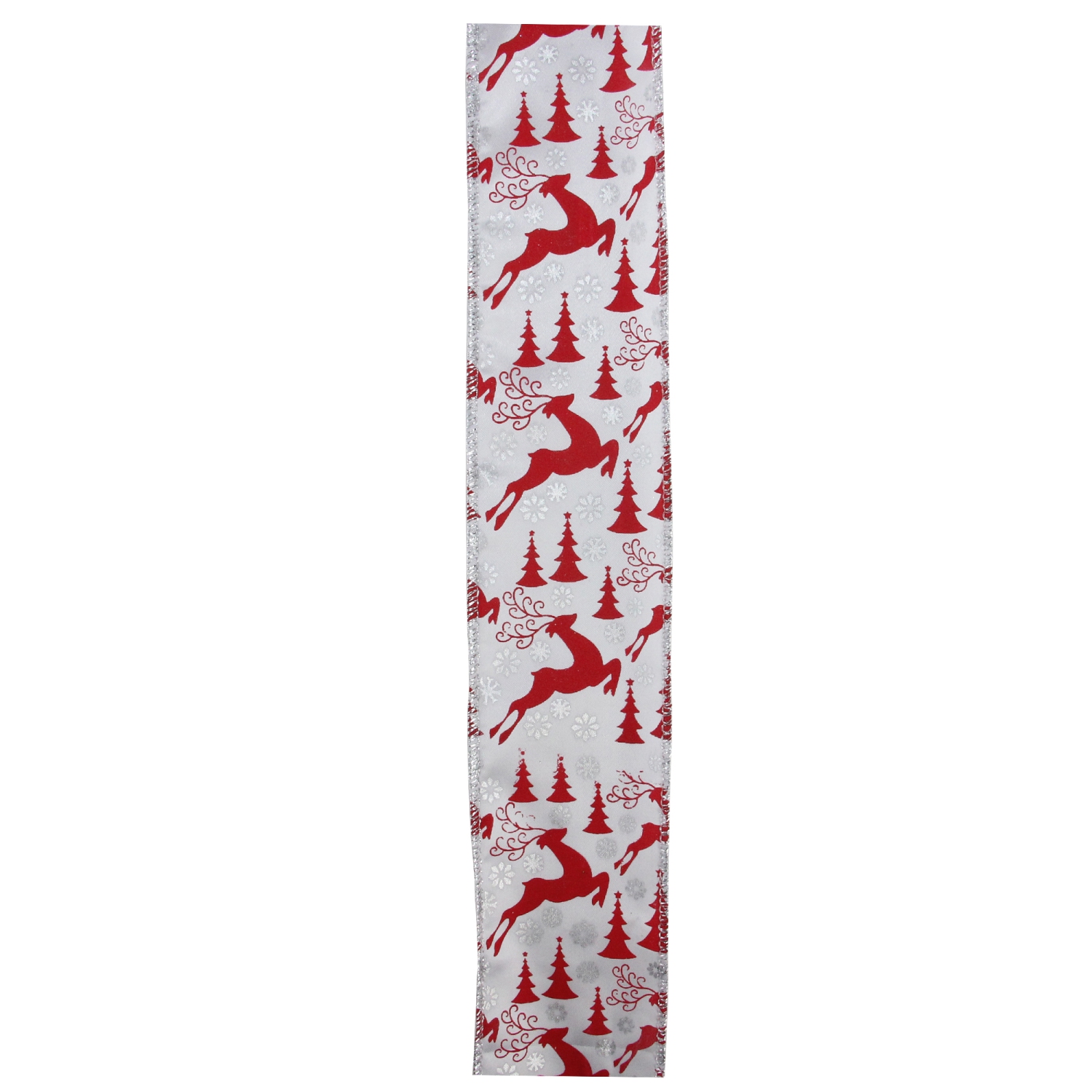 Pack of 12 Silver and Red Flying Reindeer Christmas Wired Craft Ribbon Spools - 2.5" x 120 Yards